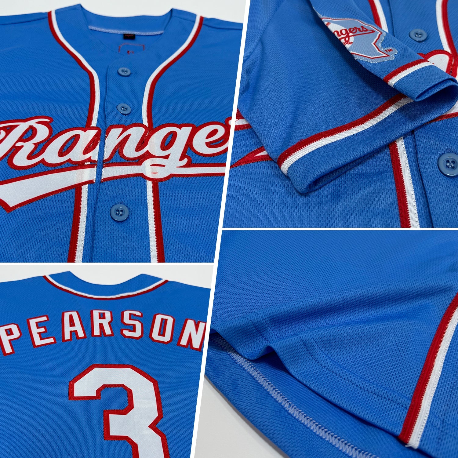 Custom Light Blue White-Red Authentic Baseball Jersey view 2