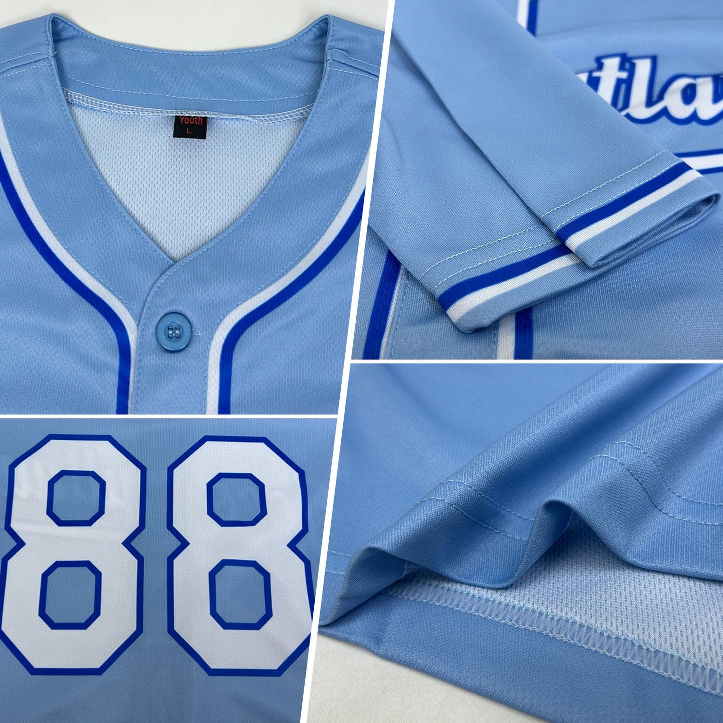 Custom Light Blue White-Royal Authentic Baseball Jersey view 2