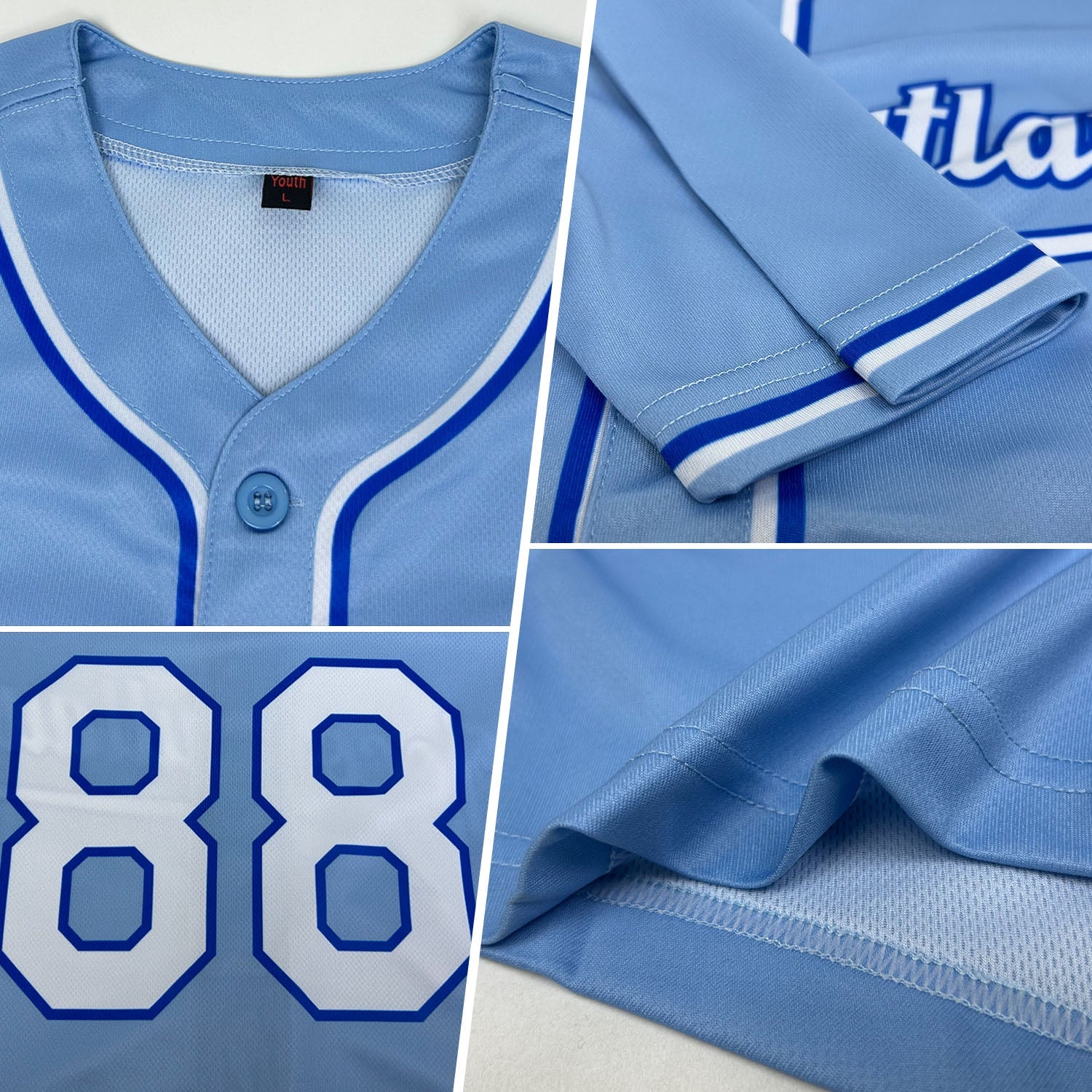 Custom Light Blue White-Royal Authentic Baseball Jersey view 2
