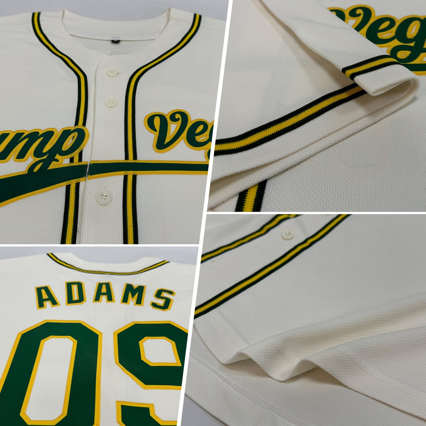 Custom Cream Green-Gold Authentic Baseball Jersey view 2