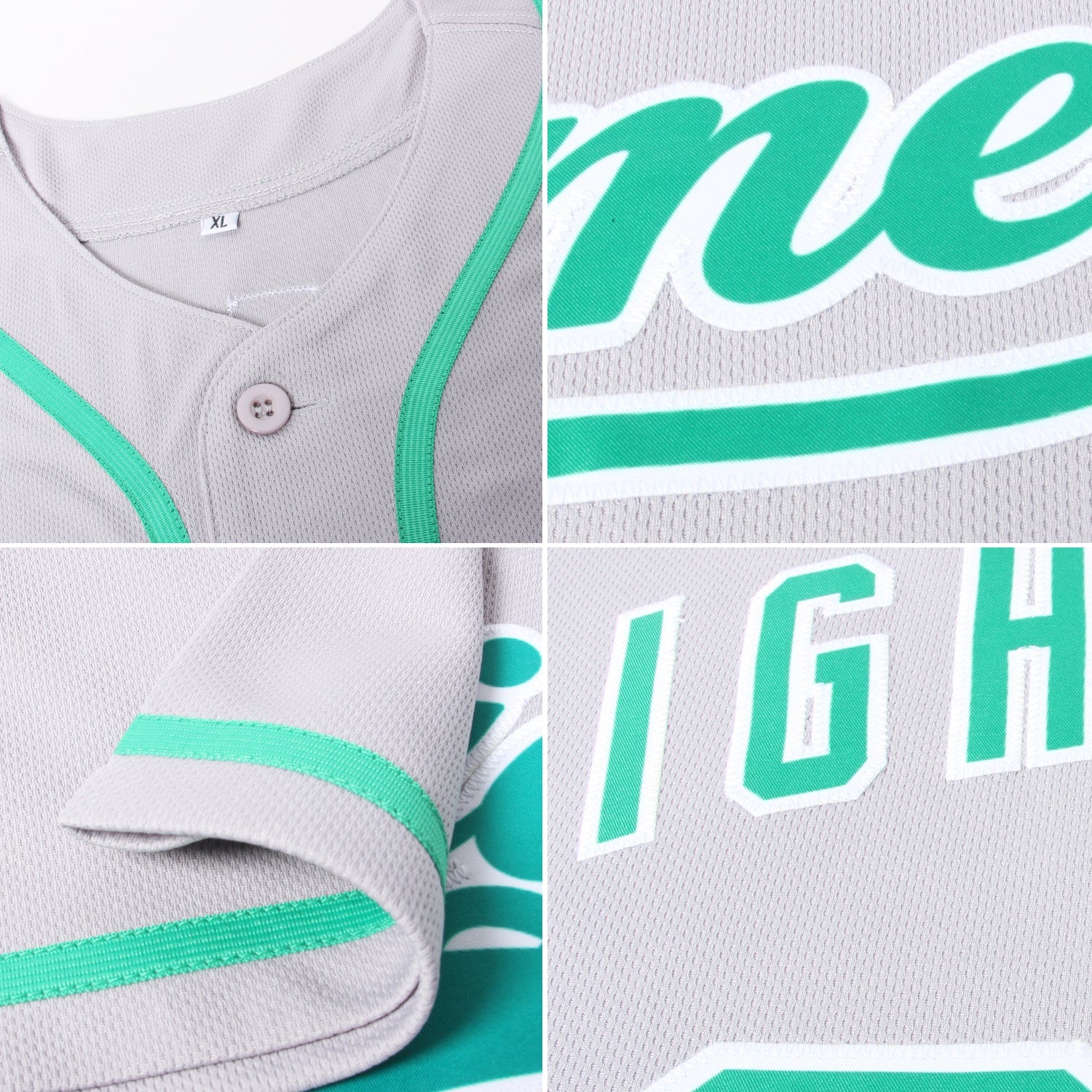 Custom Gray Kelly Green-White Authentic Baseball Jersey view 6