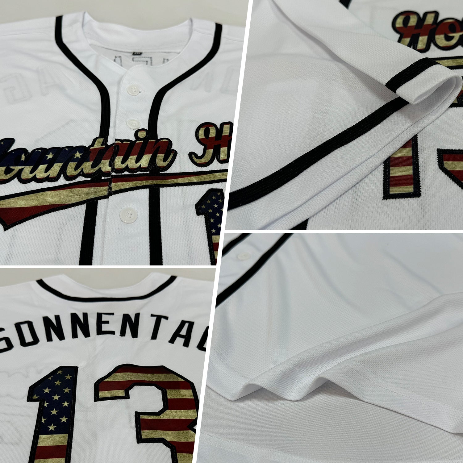 Custom White Vintage USA Flag-Black Authentic Baseball Jersey view 2