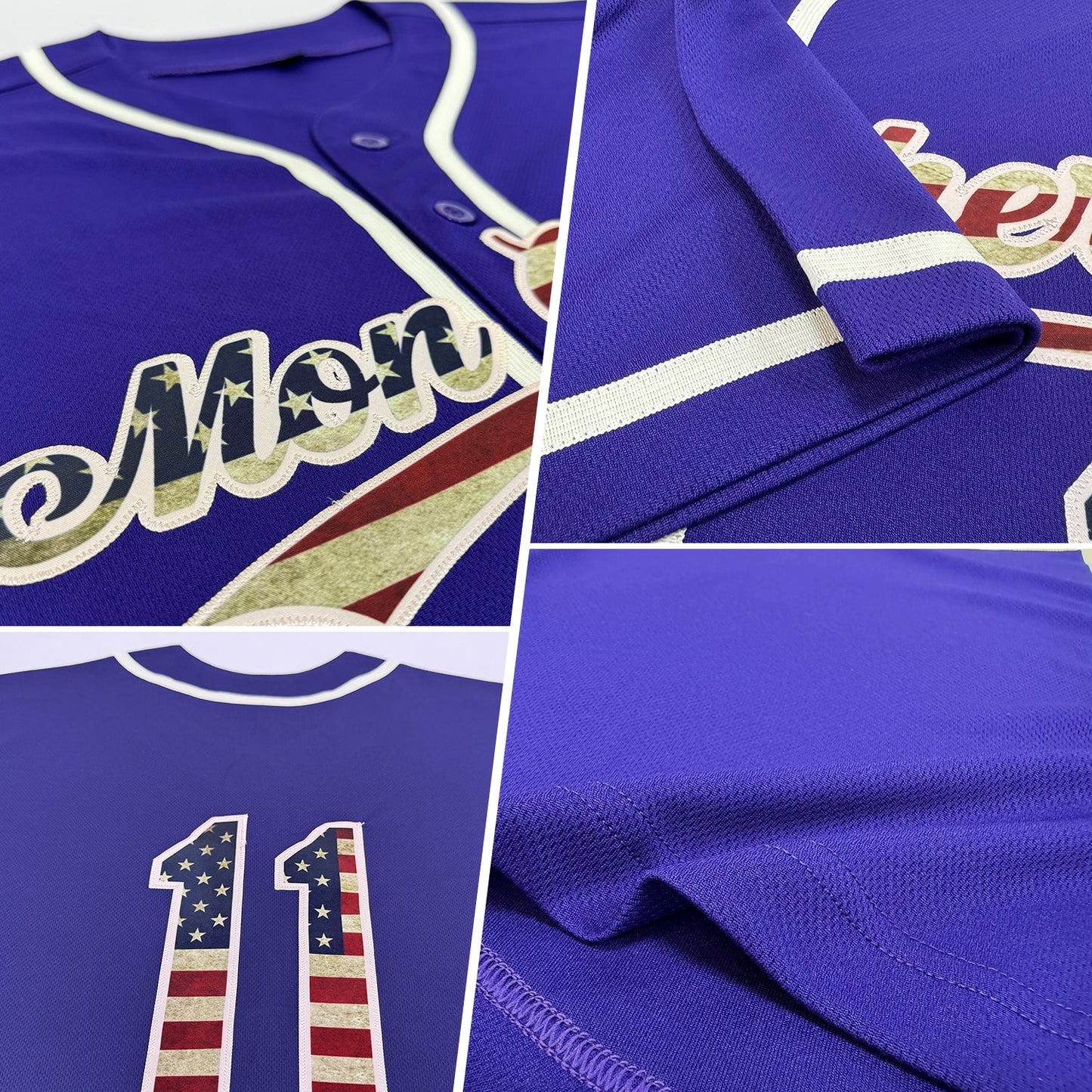 Custom Purple Vintage USA Flag-Cream Authentic Baseball Jersey view 2
