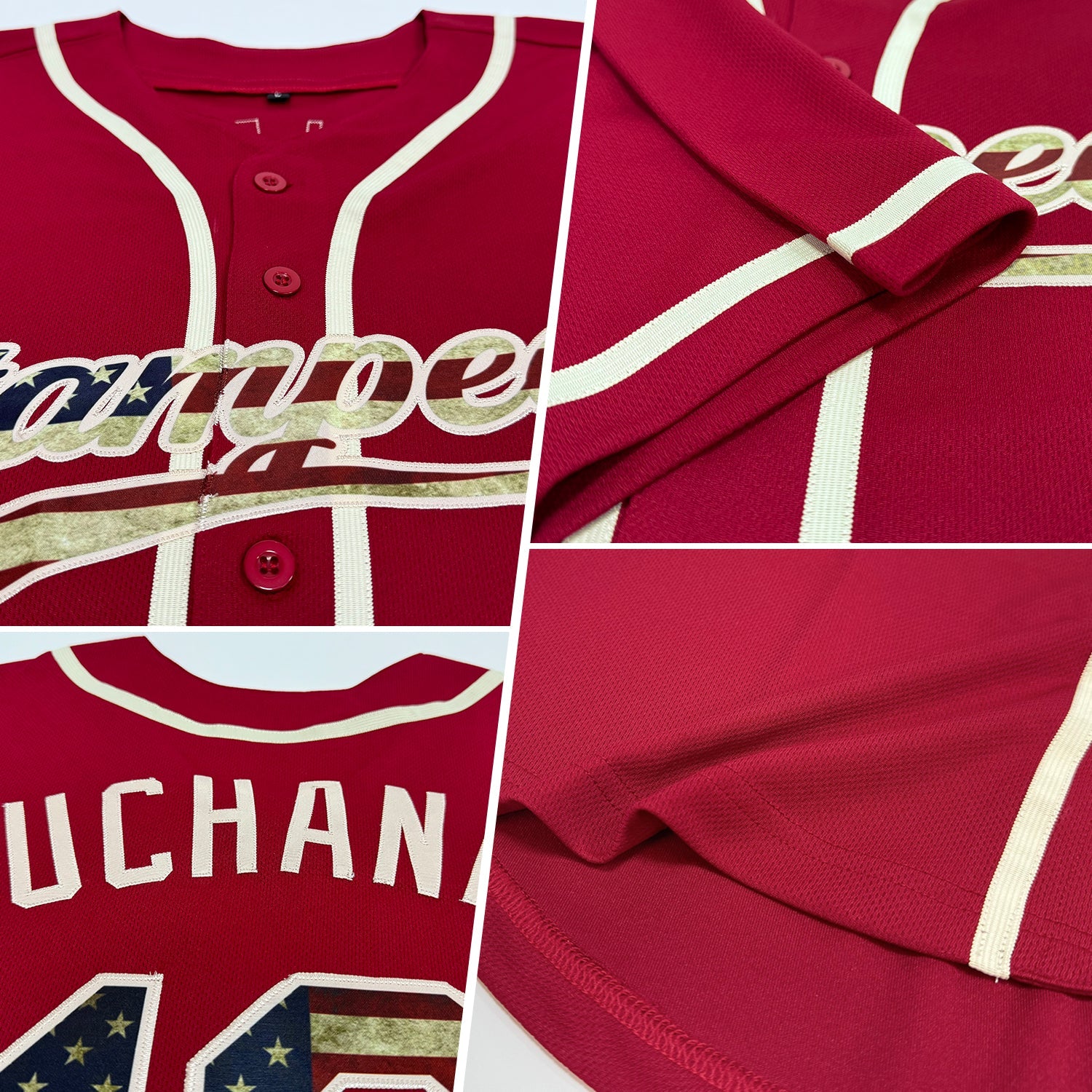 Custom Crimson Vintage USA Flag-Cream Authentic Baseball Jersey view 2