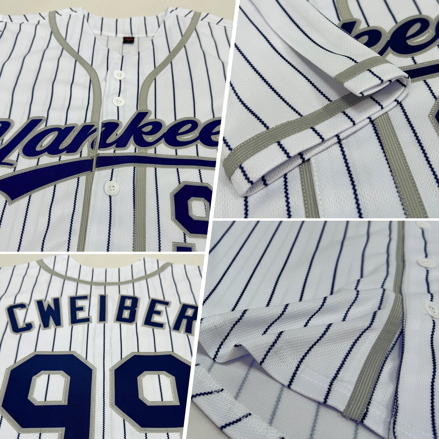 Custom White Navy Pinstripe Navy-Gray Authentic Baseball Jersey view 2