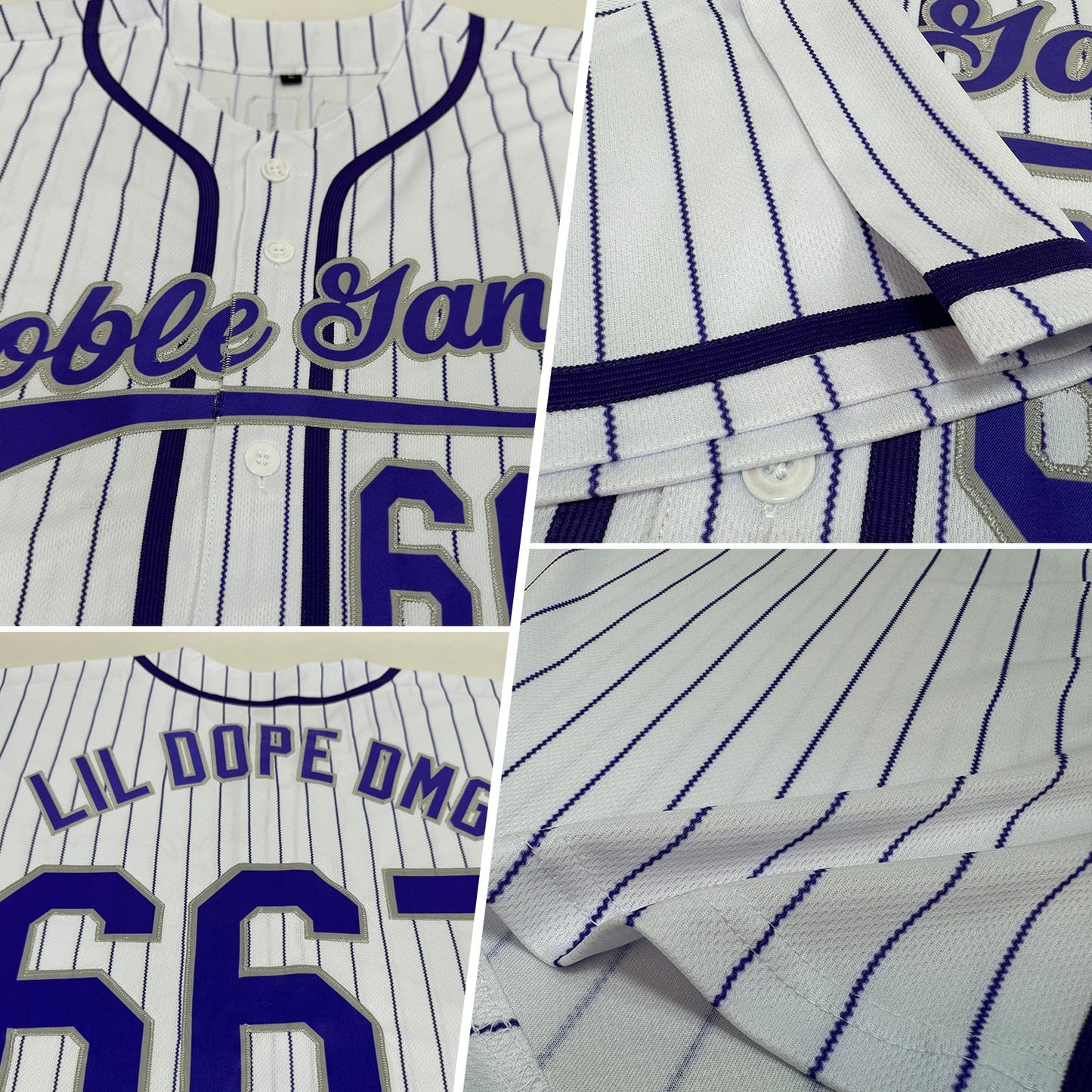 Custom White Purple Pinstripe Purple-Gray Authentic Baseball Jersey view 2