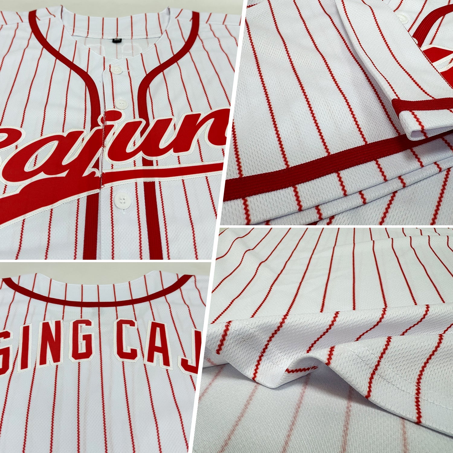 Custom White Red Pinstripe Red Authentic Baseball Jersey view 2