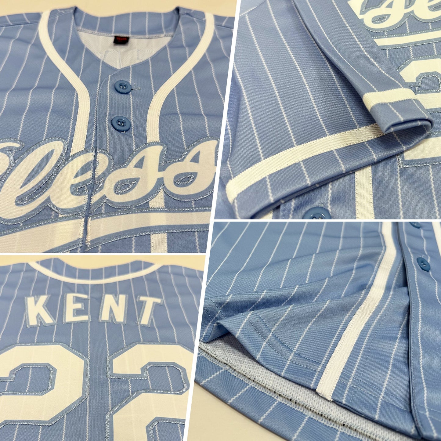Custom Light Blue White Pinstripe White Authentic Baseball Jersey view 2