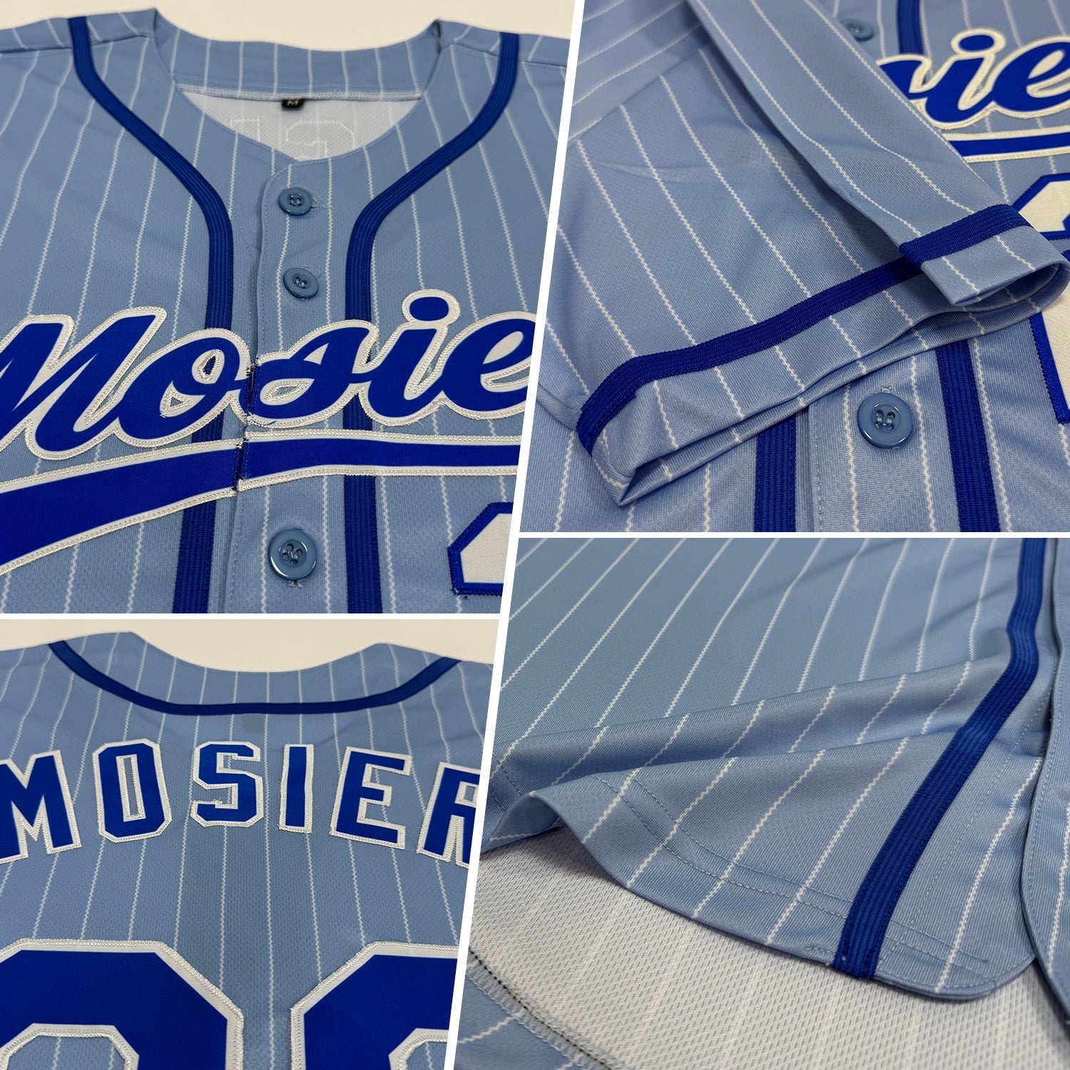 Custom Light Blue White Pinstripe Royal Authentic Baseball Jersey view 2