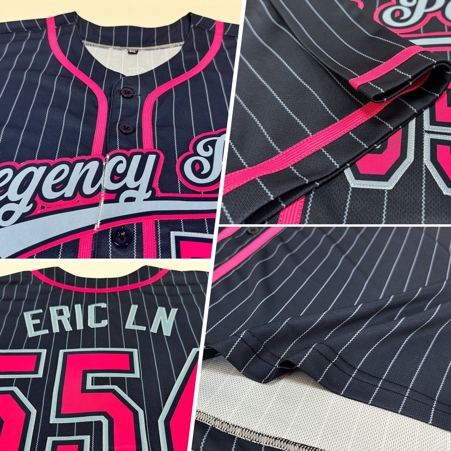 Custom Navy Light Blue Pinstripe Pink Authentic Baseball Jersey view 2