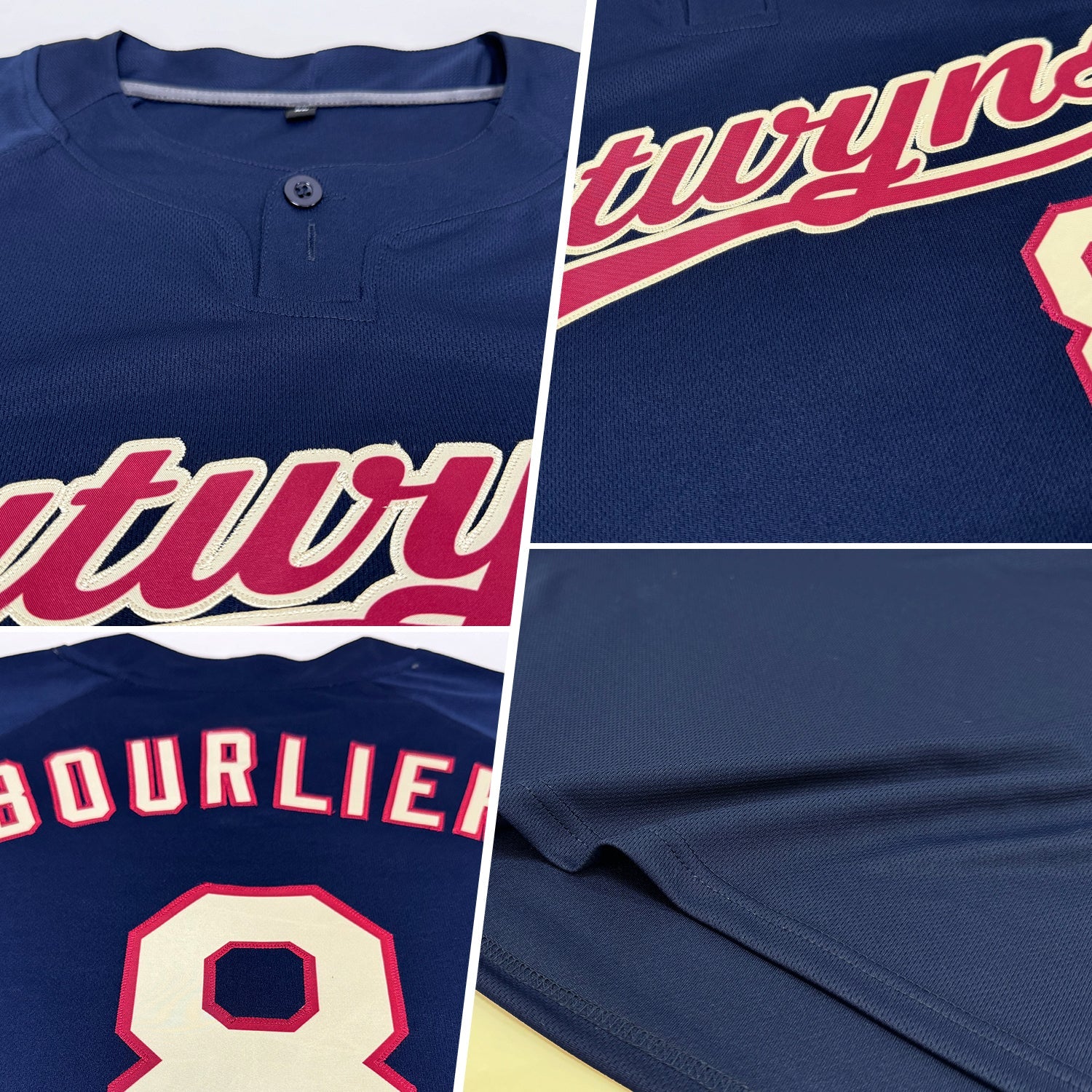 Custom Navy City Cream-Crimson Two-Button Unisex Softball Jersey view 2