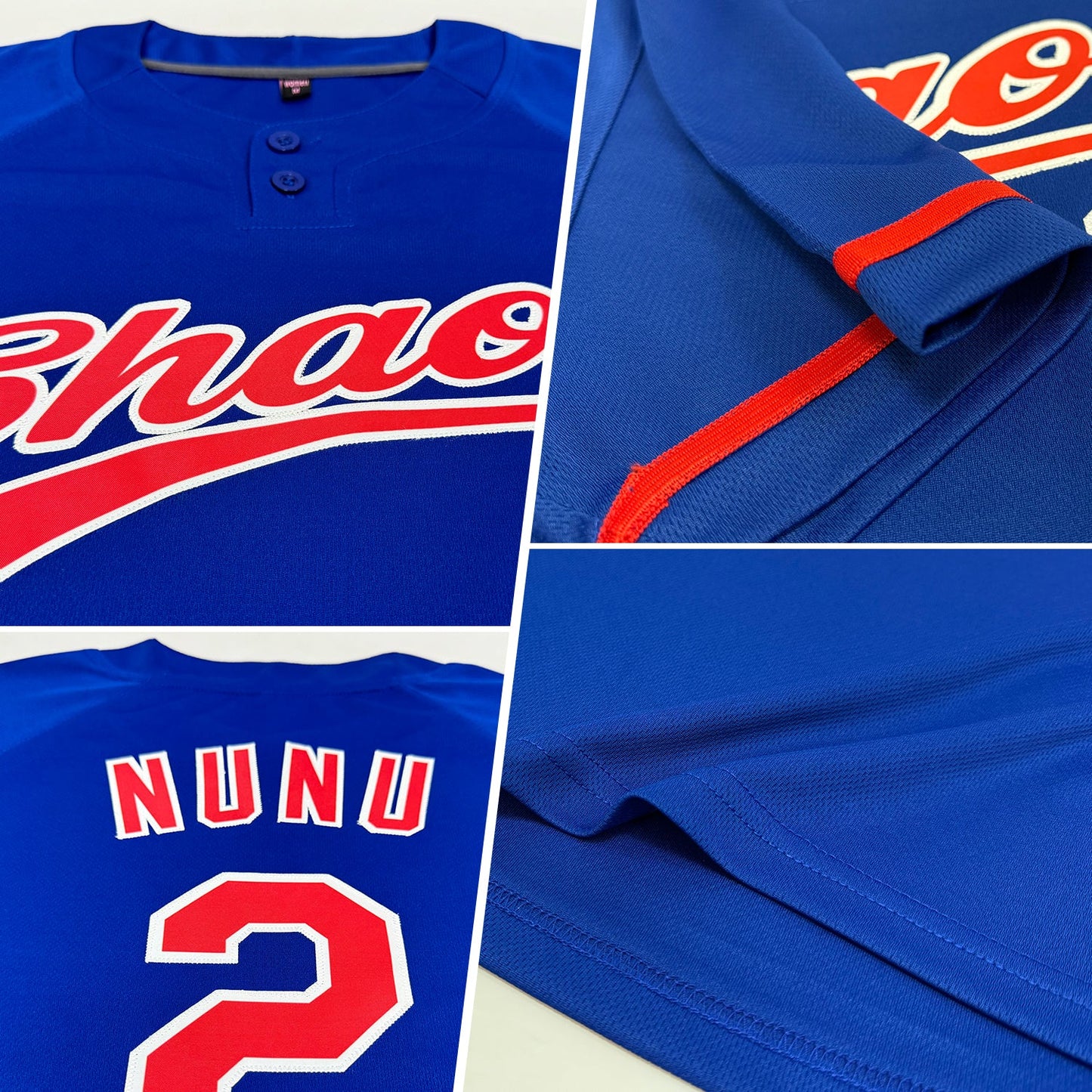 Custom Royal Red-White Two-Button Unisex Softball Jersey view 2
