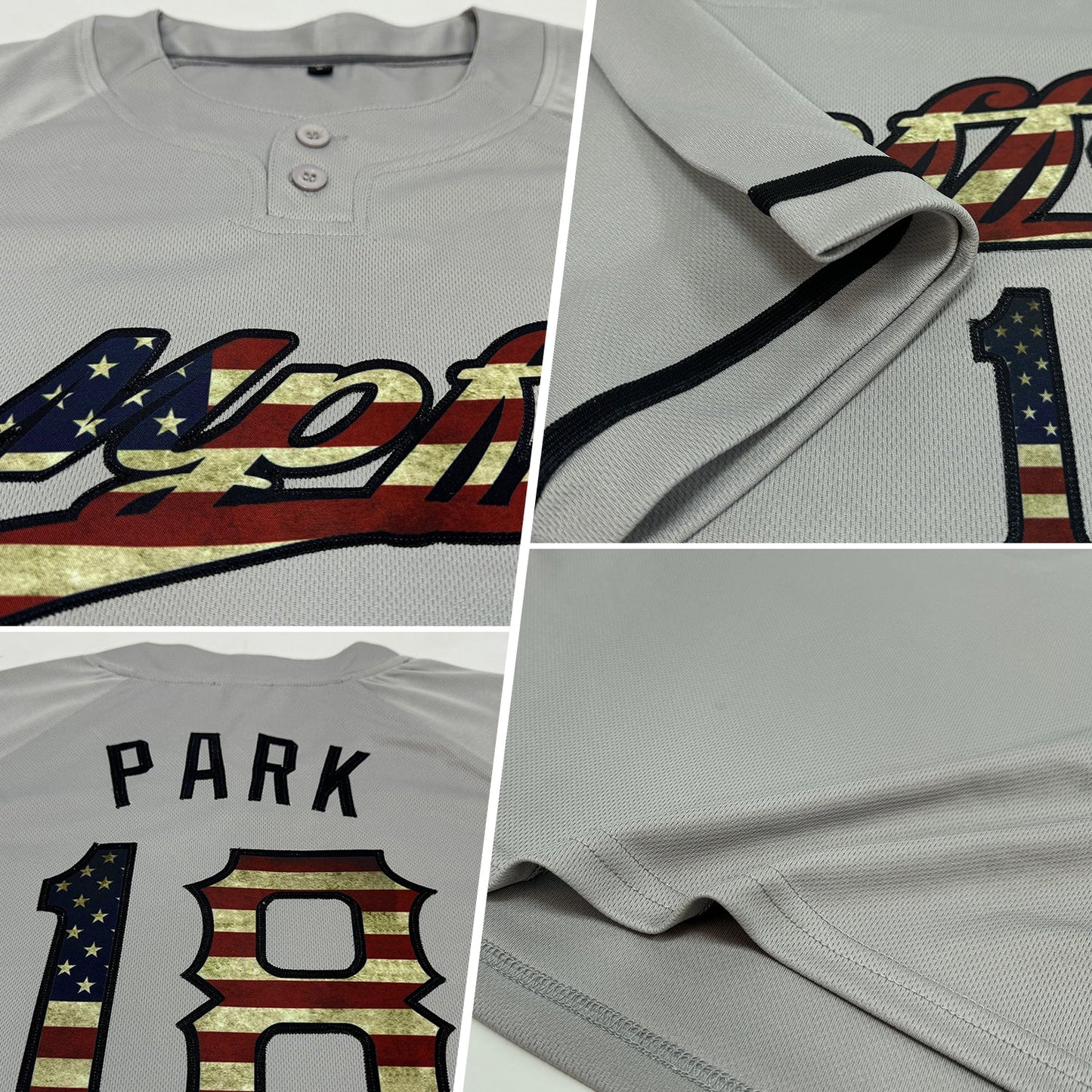 Custom Gray Vintage USA Flag-Black Two-Button Unisex Softball Jersey view 2