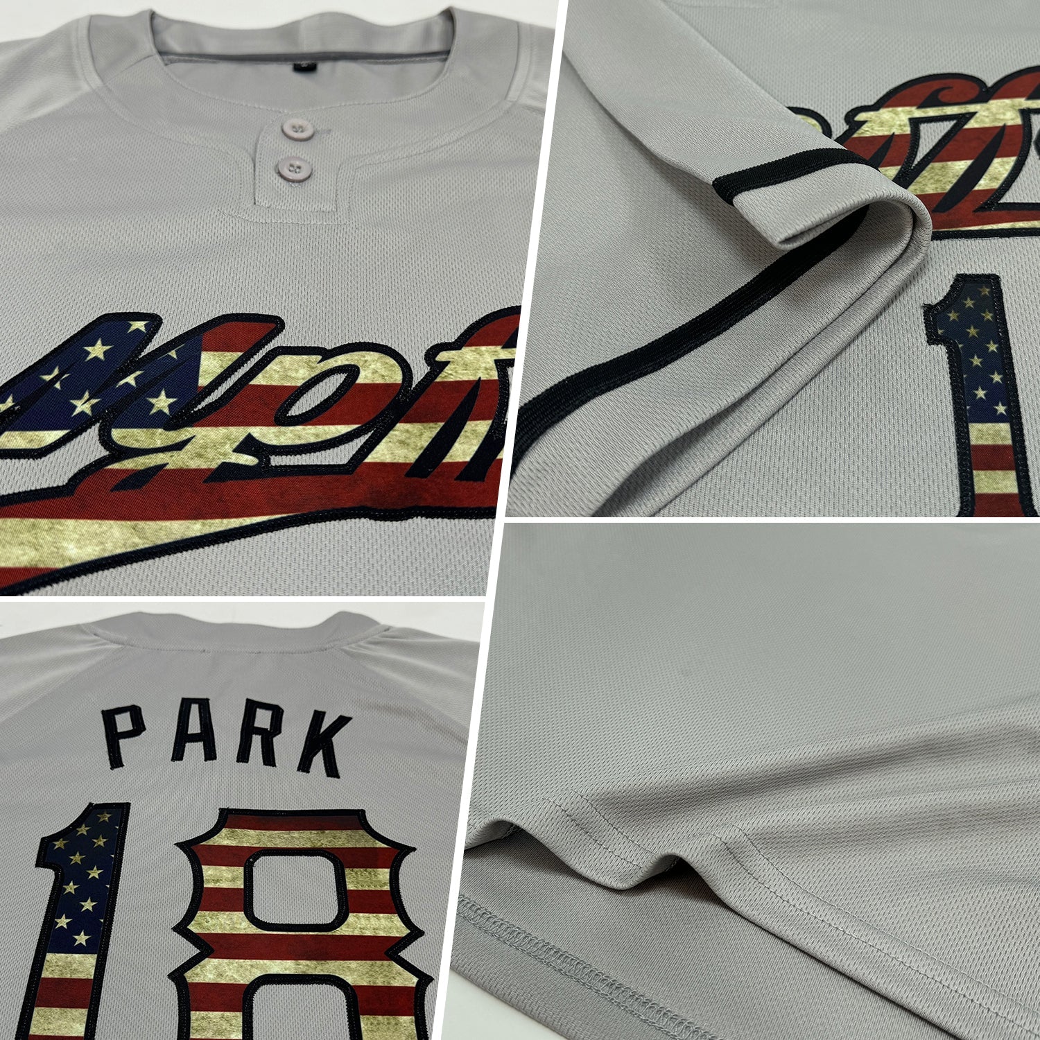 Custom Gray Vintage USA Flag-Black Two-Button Unisex Softball Jersey view 2