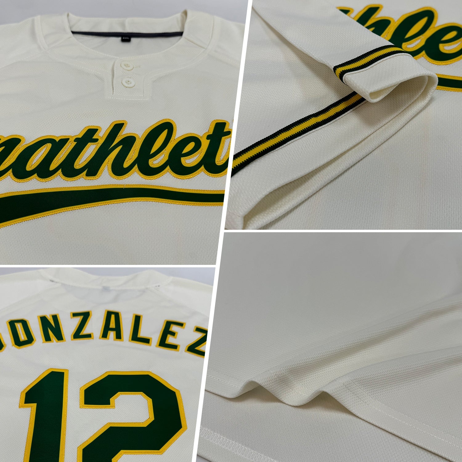 Custom Cream Green-Yellow Two-Button Unisex Softball Jersey view 2