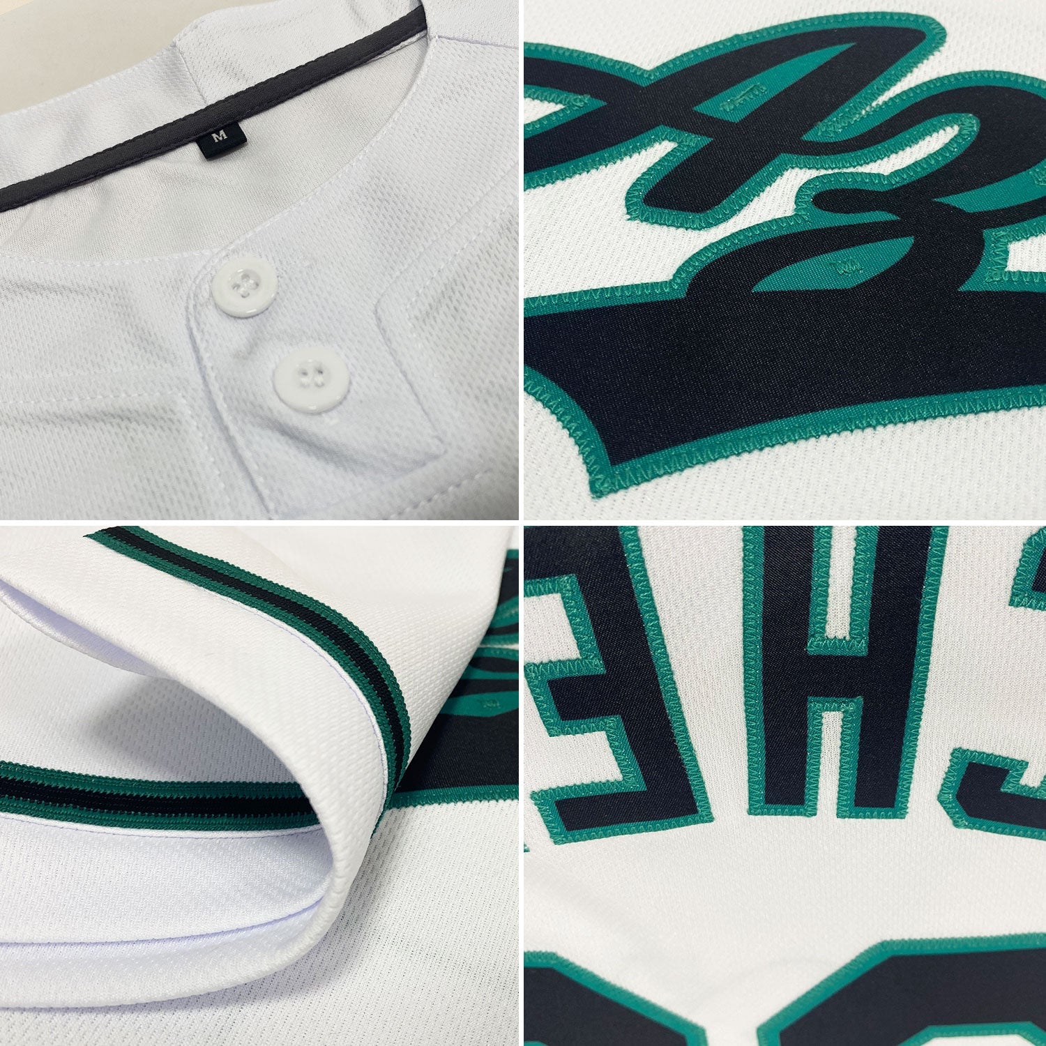 Custom White Black-Teal Two-Button Unisex Softball Jersey view 2