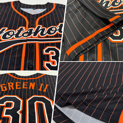 Custom Black Orange Pinstripe Black-White Authentic Baseball Jersey view 2