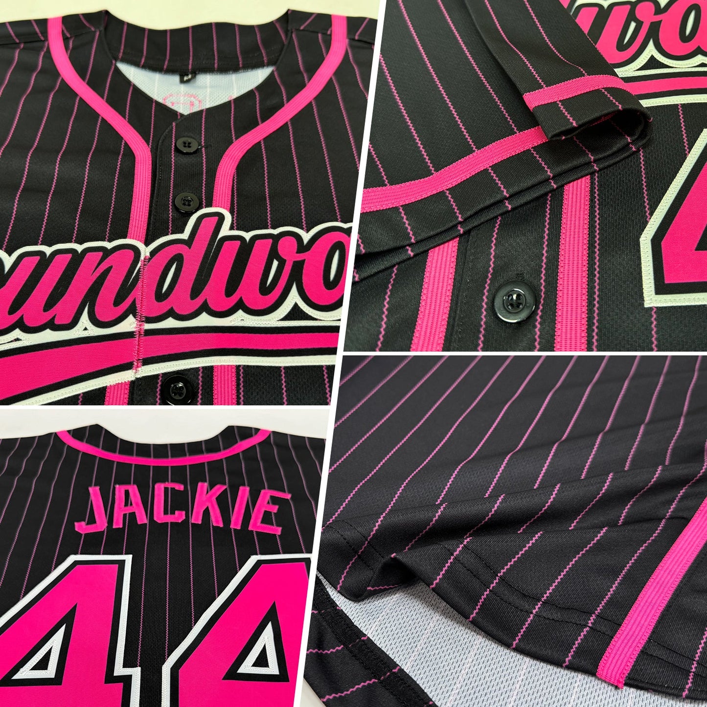Custom Black Pink Pinstripe Pink-White Authentic Baseball Jersey view 2