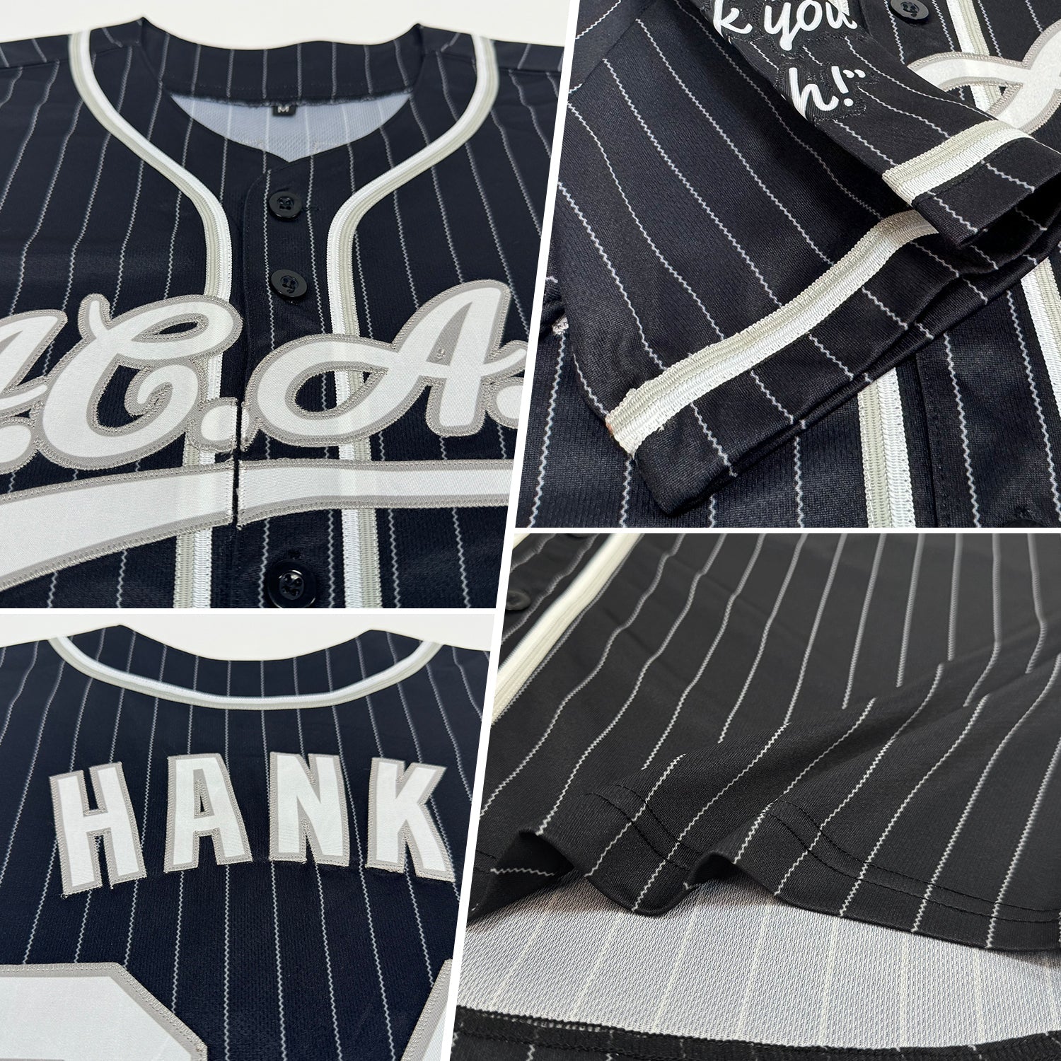 Custom Black Gray Pinstripe White Authentic Baseball Jersey view 2