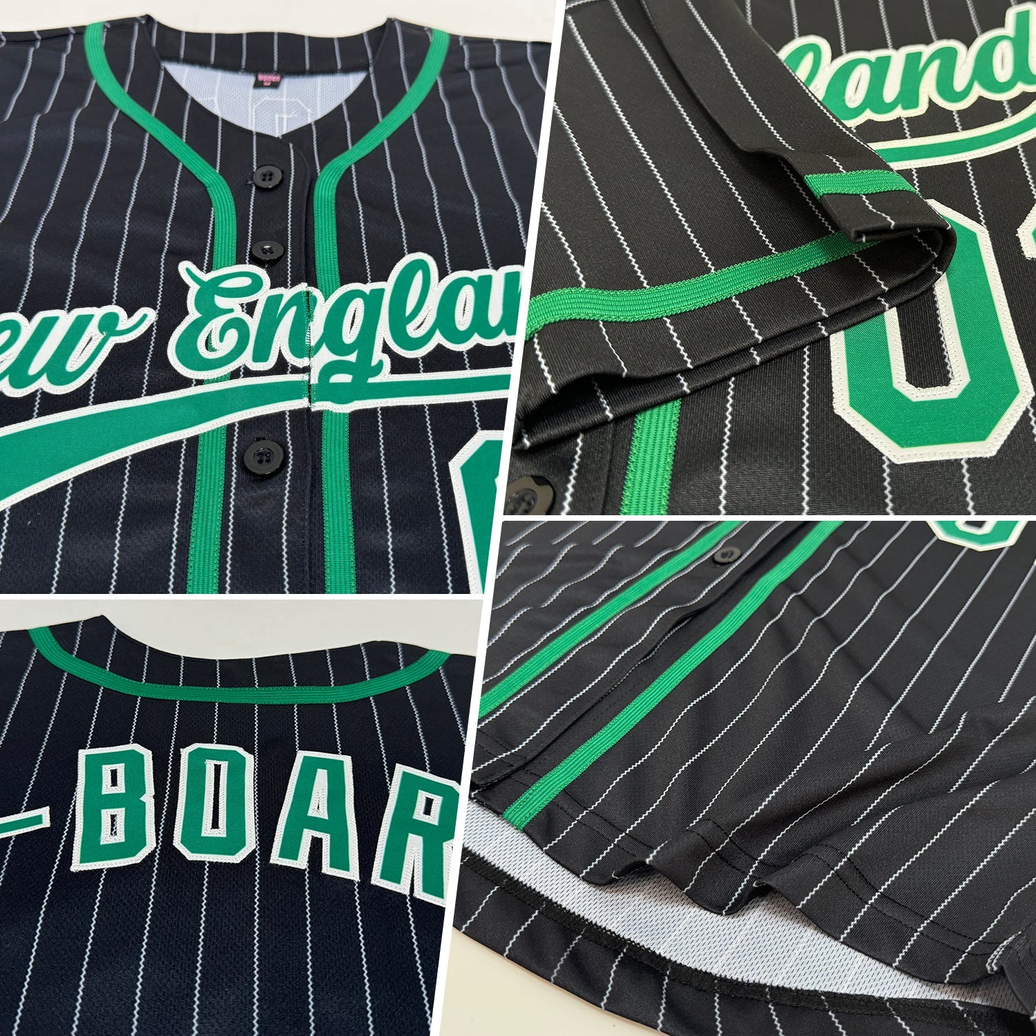 Custom Black White Pinstripe Kelly Green Authentic Baseball Jersey view 2