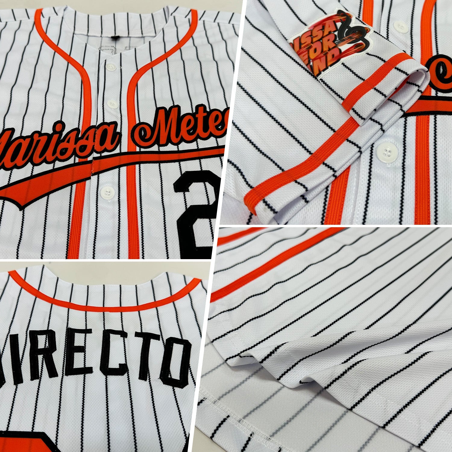 Custom White Black Pinstripe Orange Authentic Baseball Jersey view 2