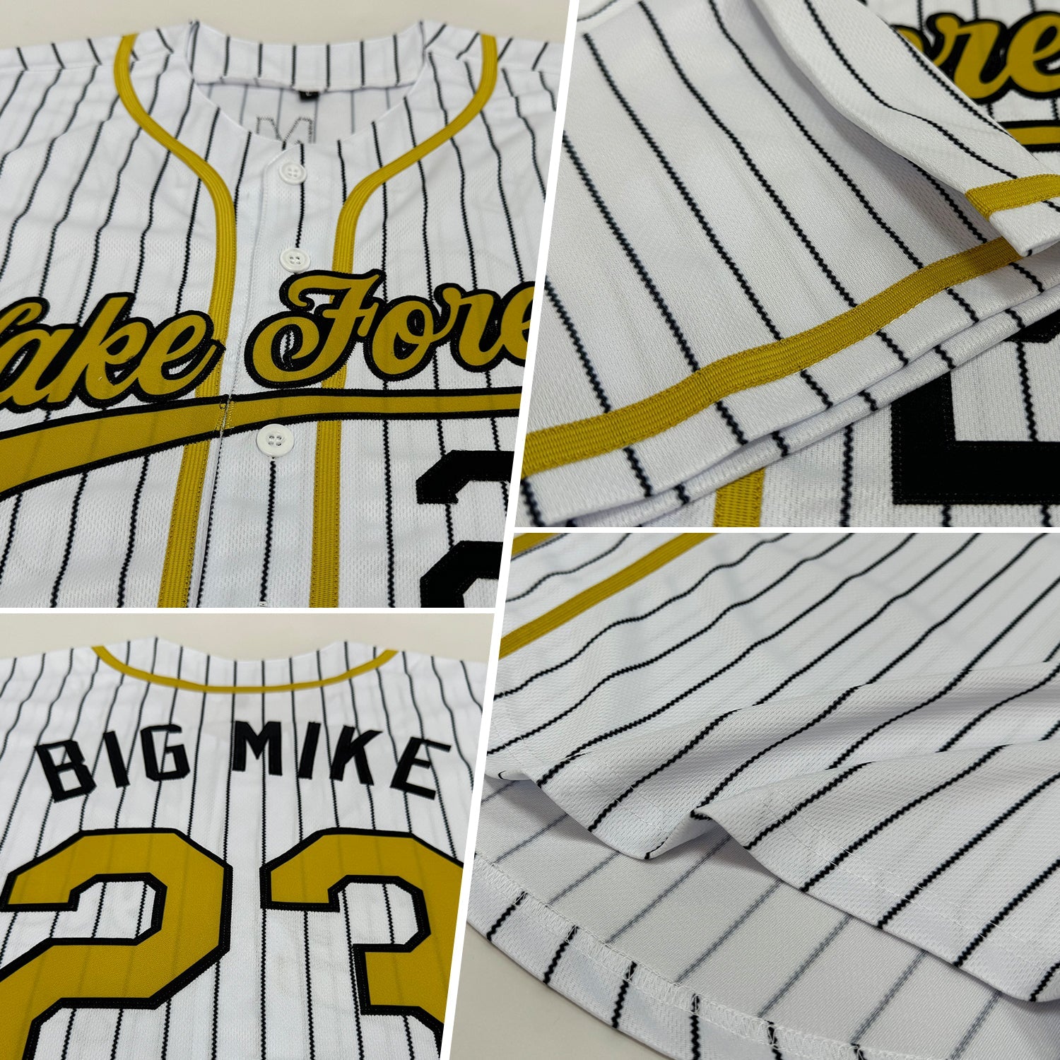 Custom White Black Pinstripe Old Gold Authentic Baseball Jersey view 2