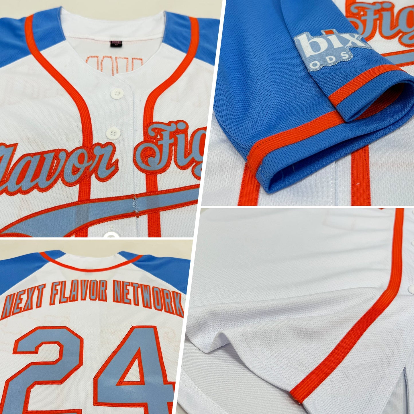 Custom White Light Blue-Orange Authentic Raglan Sleeves Baseball Jersey view 2