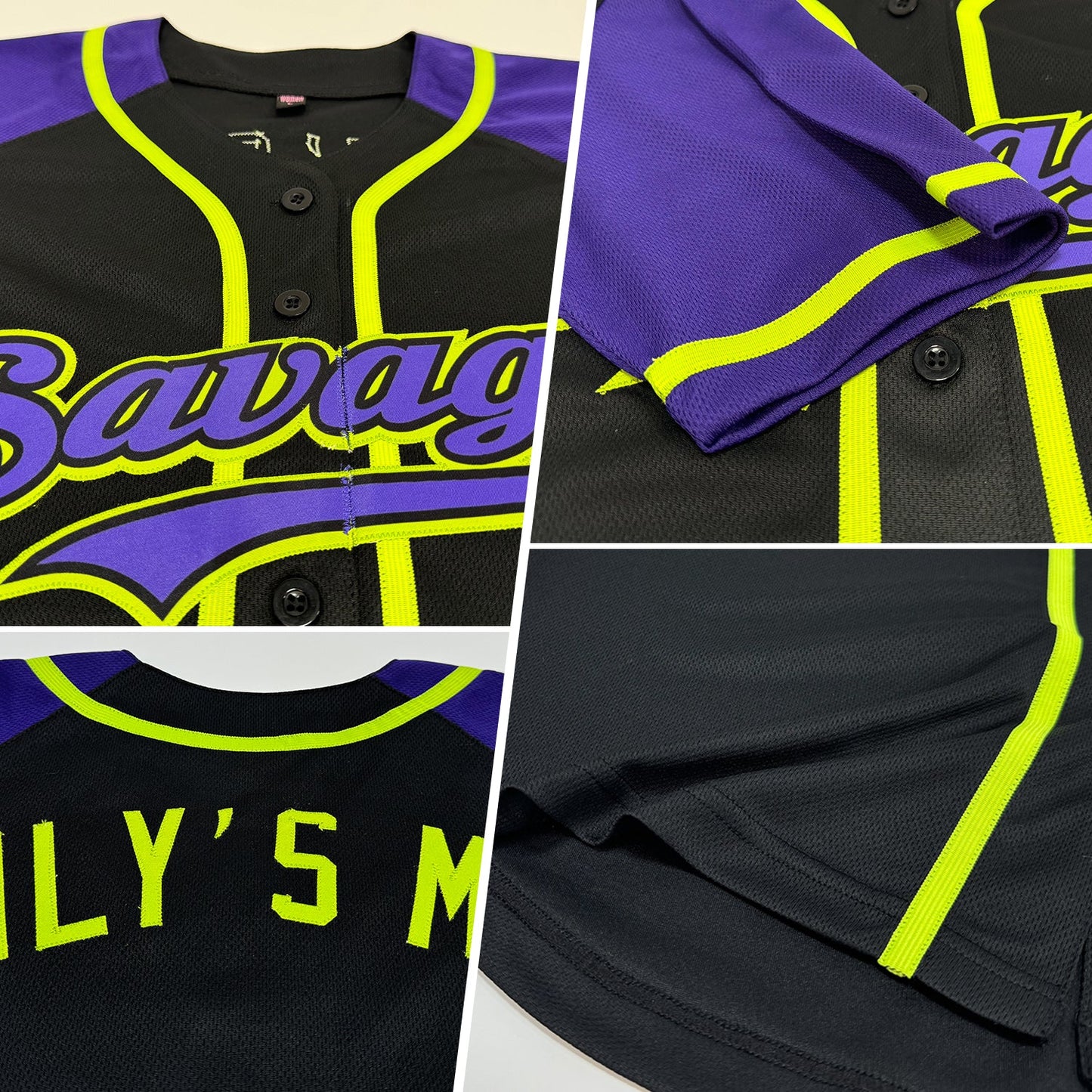 Custom Black Purple-Neon Green Authentic Raglan Sleeves Baseball Jersey view 2