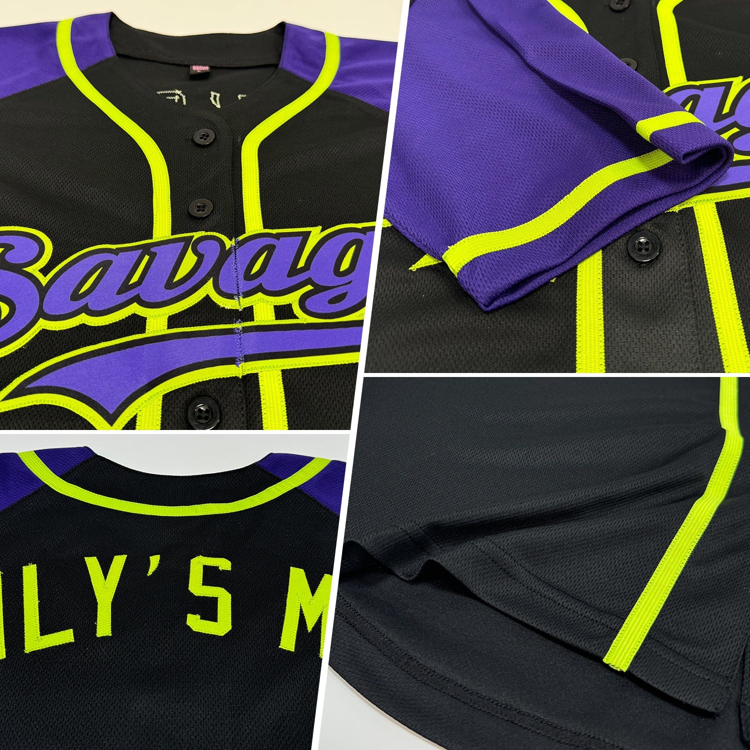 Custom Black Purple-Neon Green Authentic Raglan Sleeves Baseball Jersey view 2