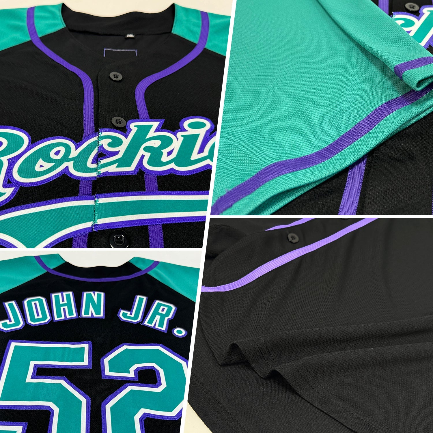 Custom Black Teal-Purple Authentic Raglan Sleeves Baseball Jersey view 2