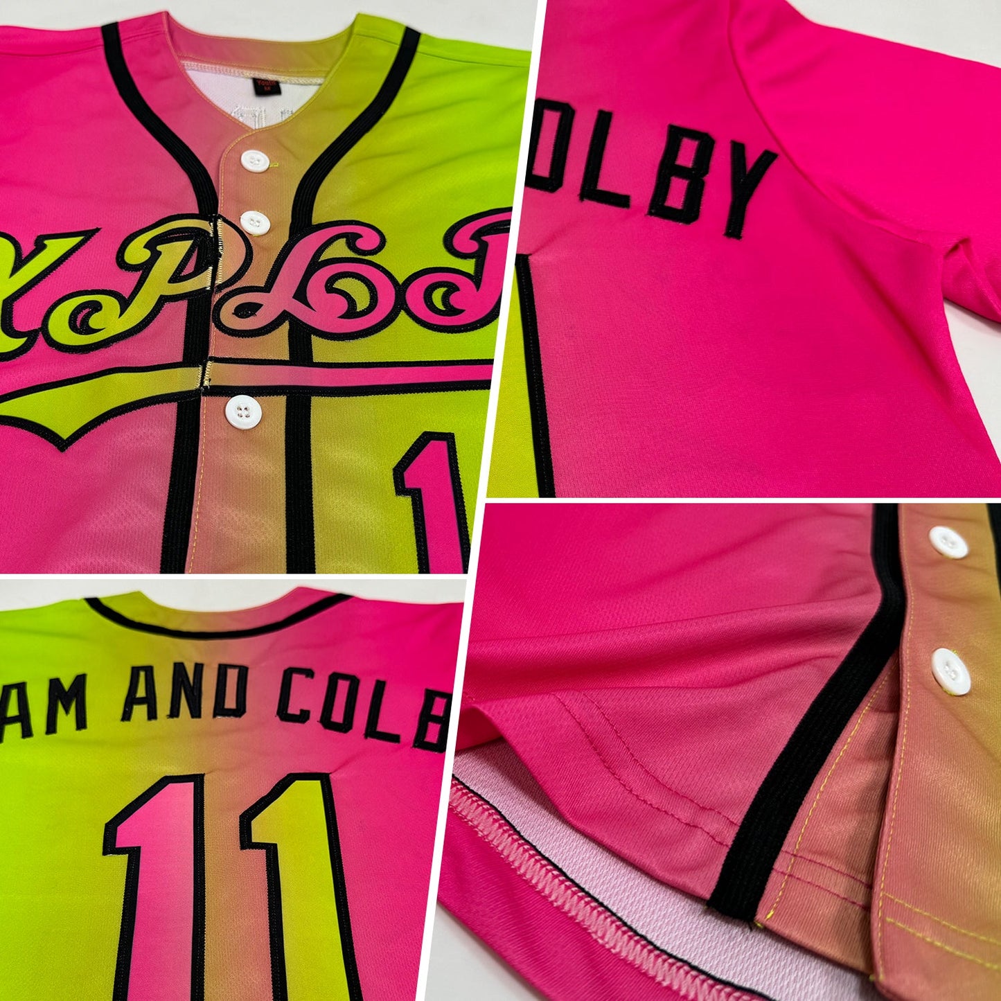 Custom Neon Green Pink-Black Authentic Gradient Fashion Baseball Jersey view 2