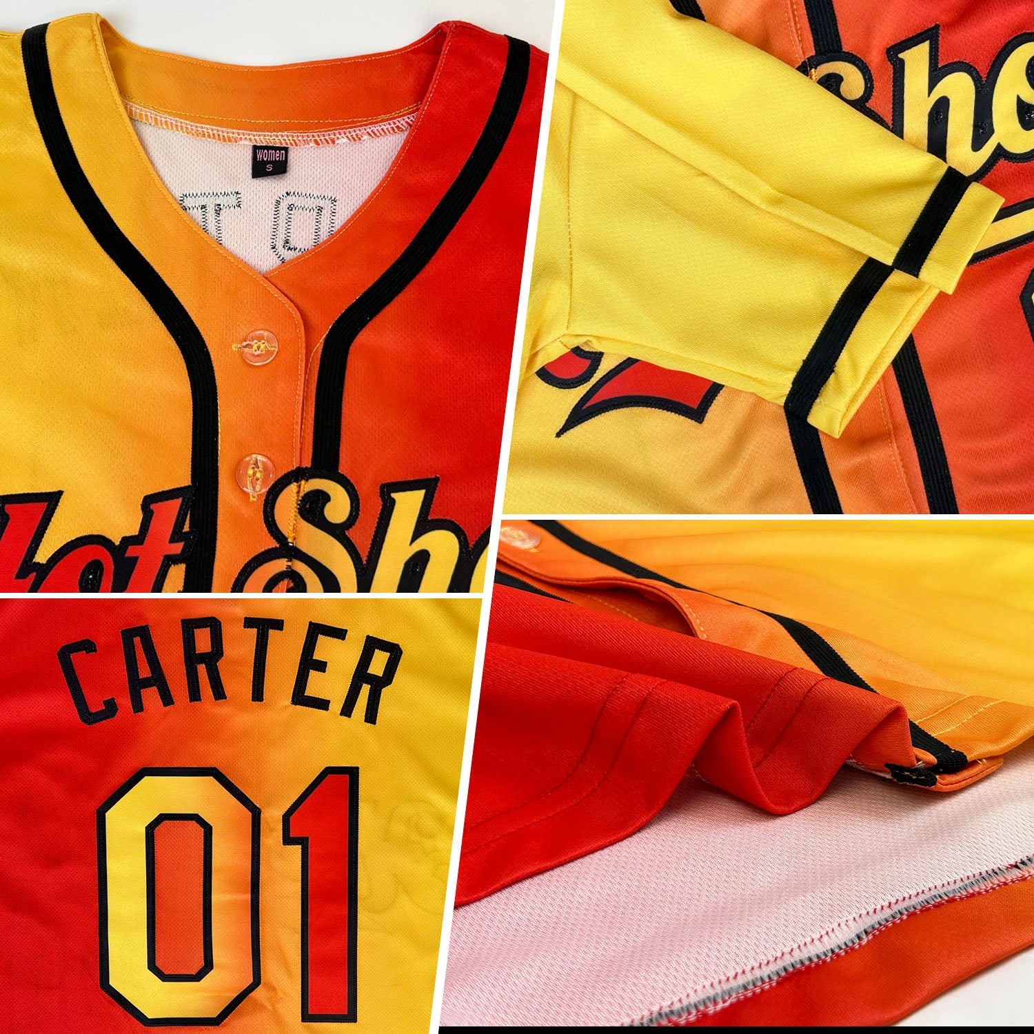 Custom Red Yellow-Black Authentic Gradient Fashion Baseball Jersey view 2