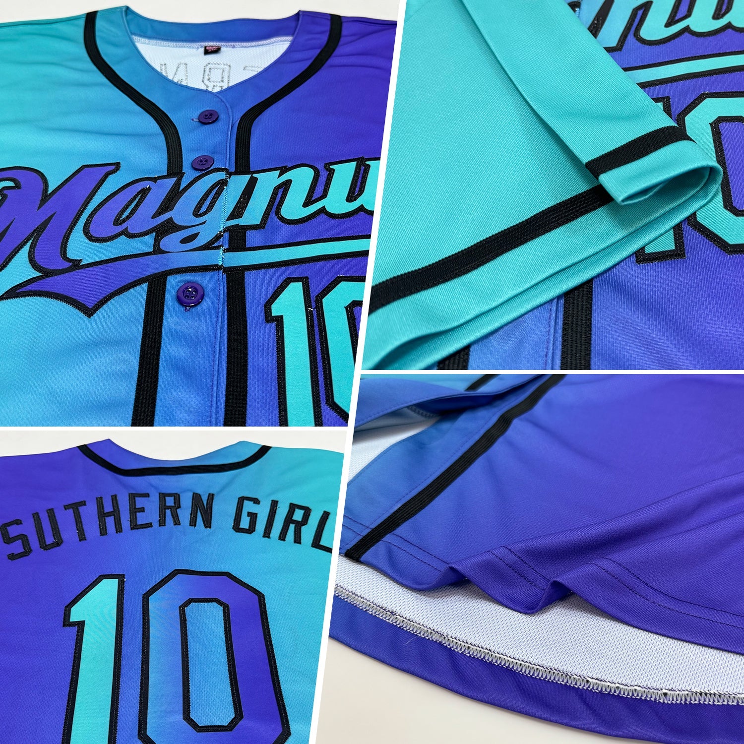Custom Purple Aqua-Black Authentic Gradient Fashion Baseball Jersey view 2