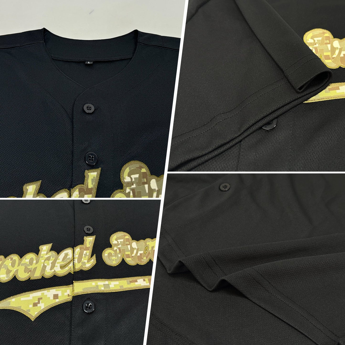 Custom Black Camo-Olive Authentic Baseball Jersey view 2