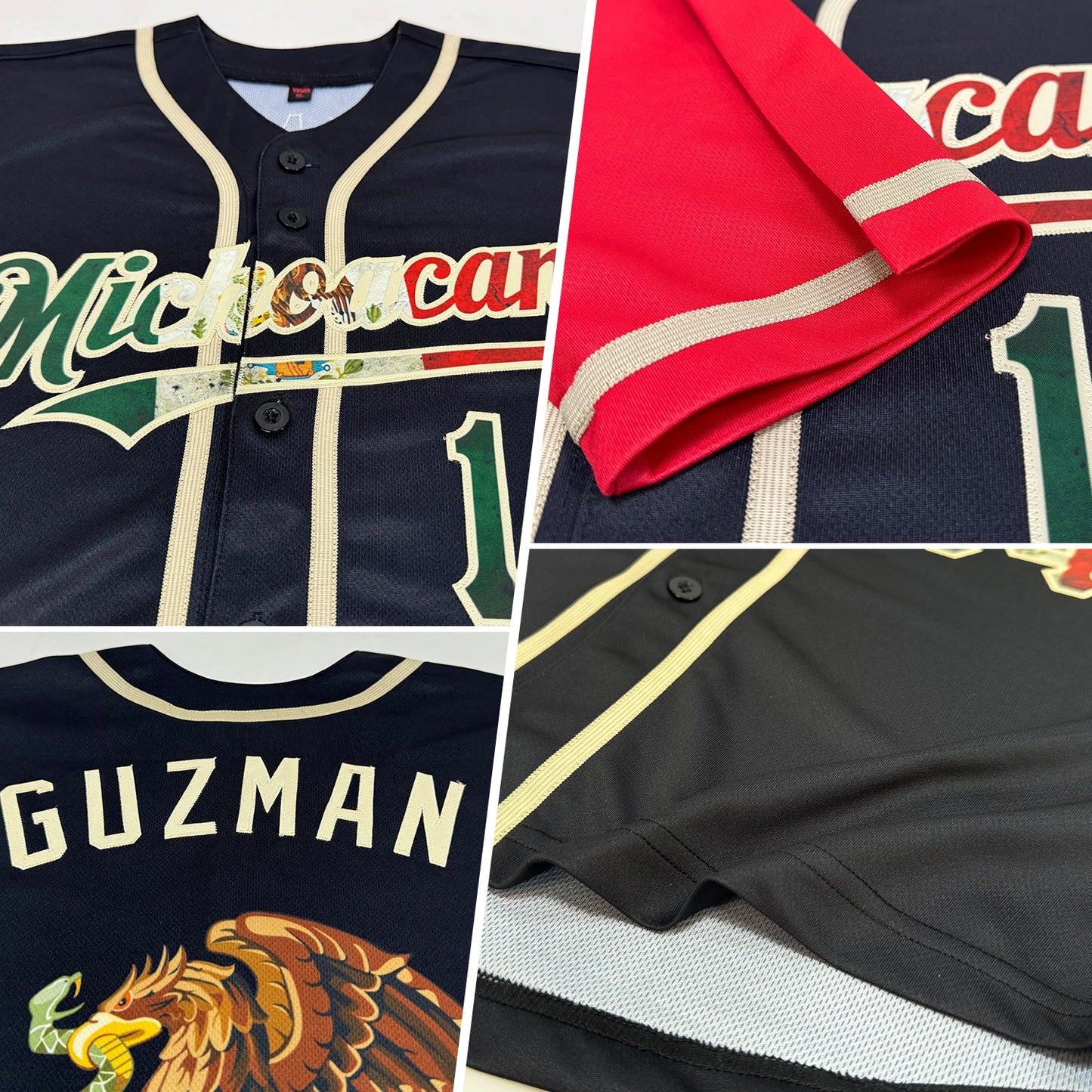 Custom Black Vintage Mexican Flag Kelly Green Red-City Cream Authentic Two Tone Baseball Jersey view 2