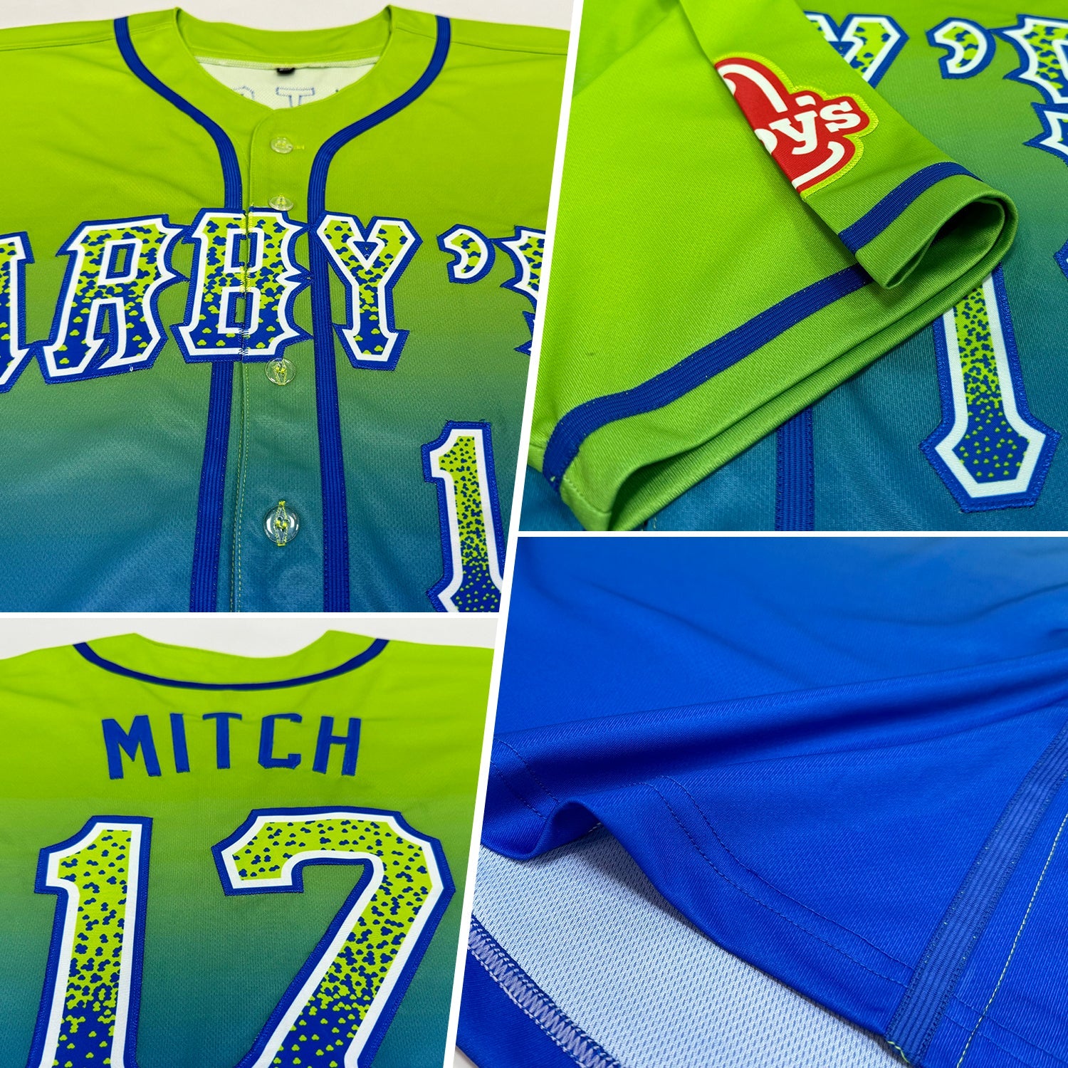 Custom Neon Green White-Royal Authentic Fade Fashion Baseball Jersey view 2