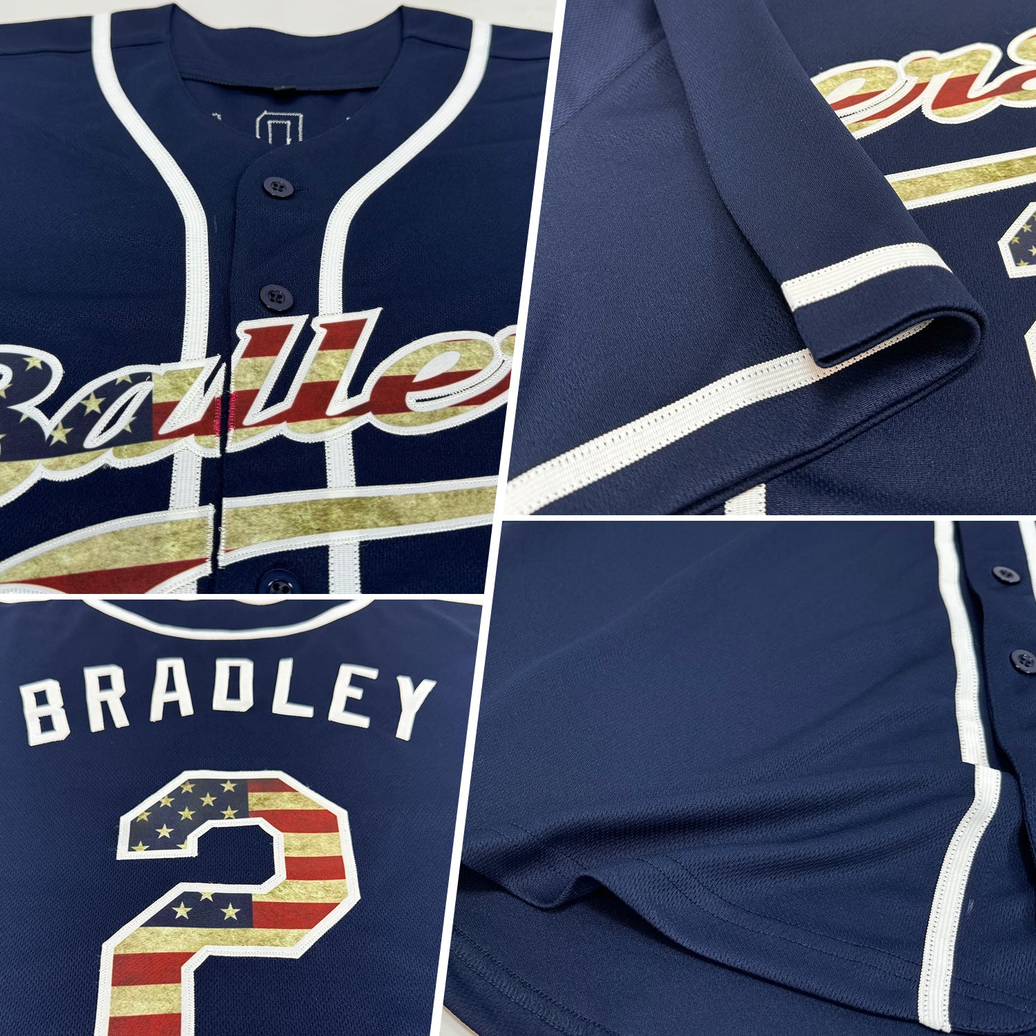 Custom Navy Vintage USA Flag-White Authentic Baseball Jersey view 2
