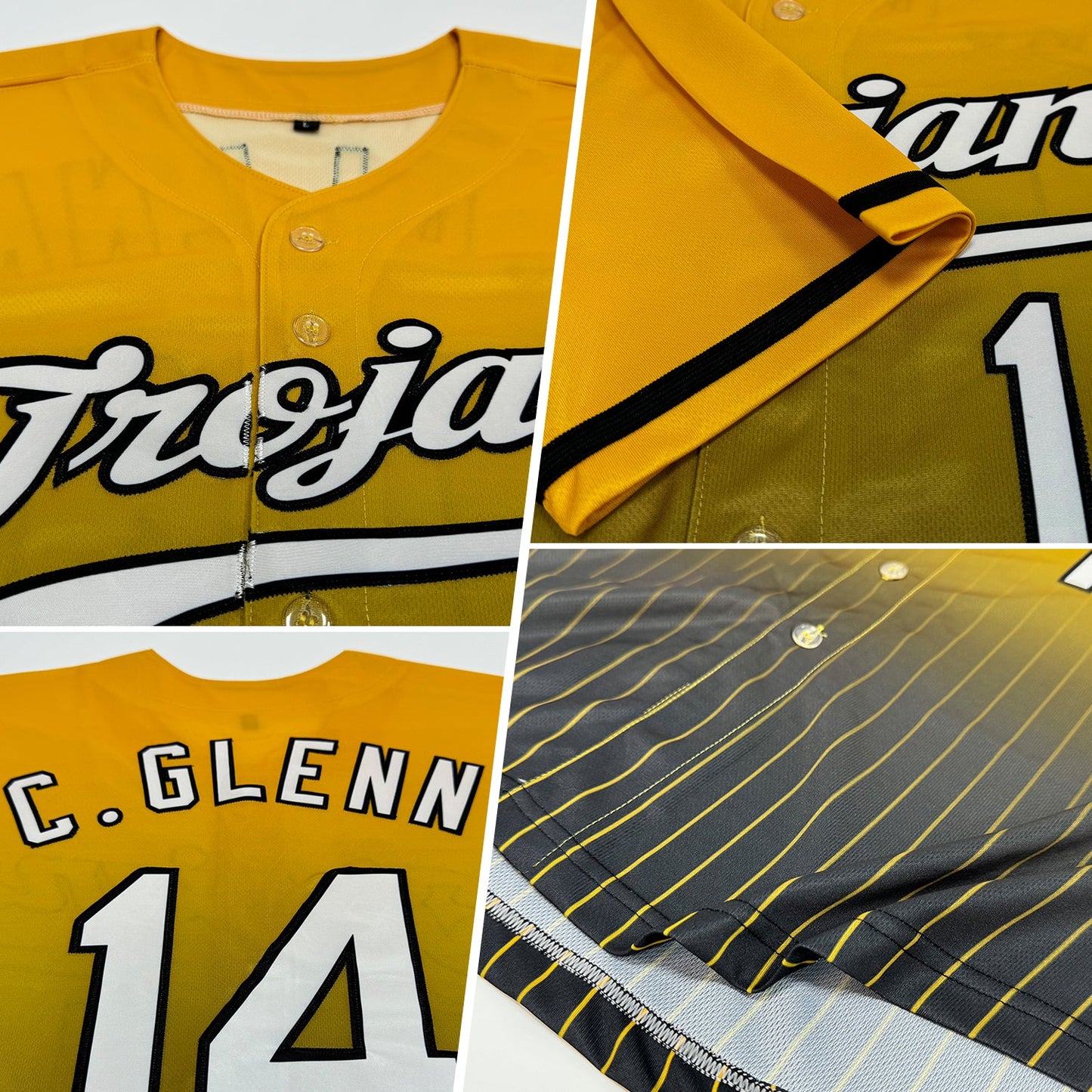 Custom Gold Pinstripe White-Black Authentic Fade Fashion Baseball Jersey view 2