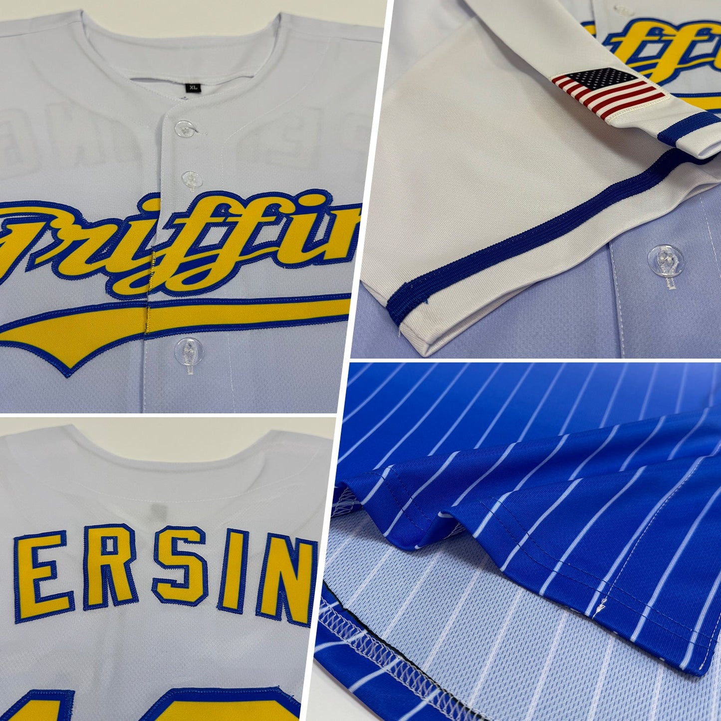Custom White Pinstripe Yellow-Royal Authentic Fade Fashion Baseball Jersey view 2