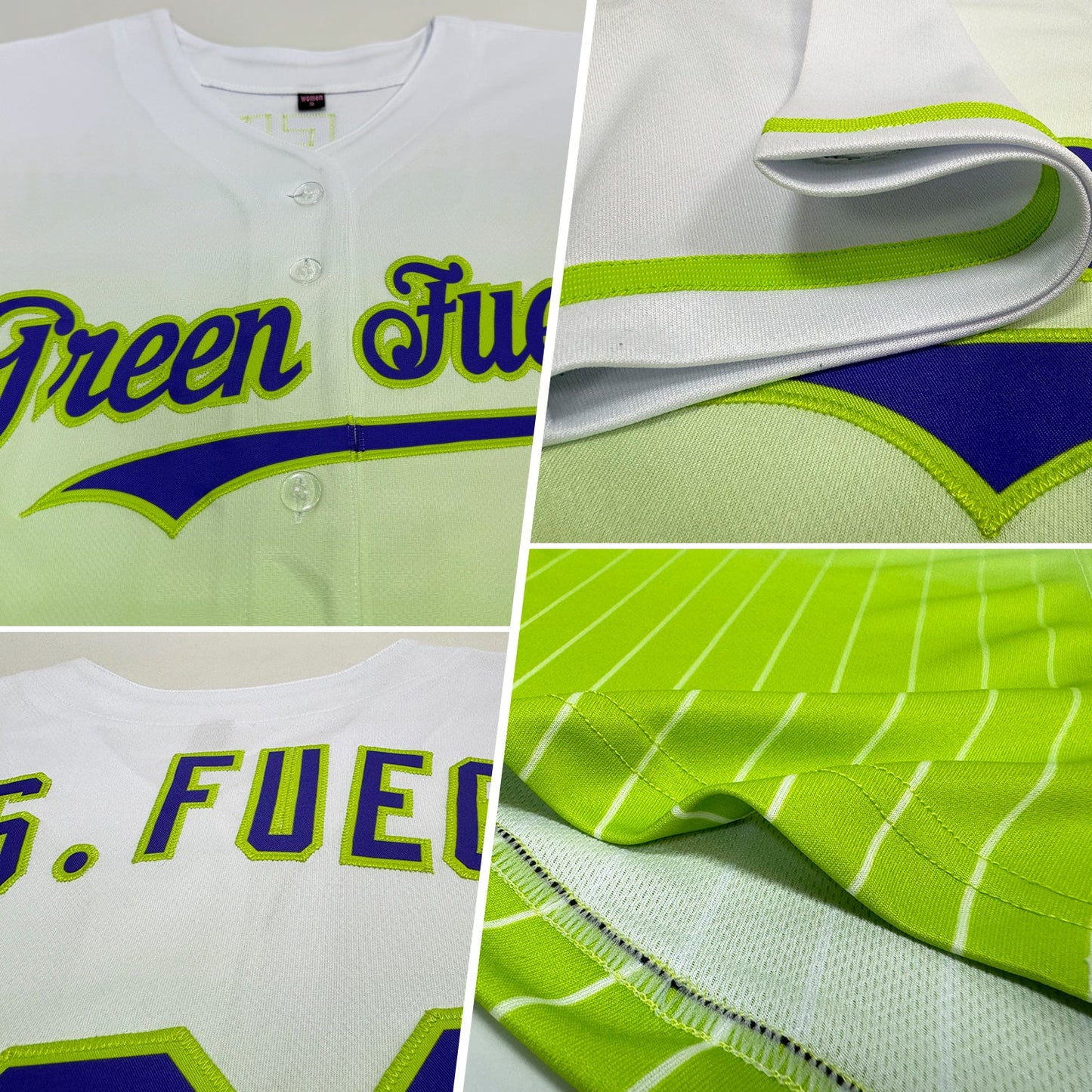 Custom White Pinstripe Purple-Neon Green Authentic Fade Fashion Baseball Jersey view 2