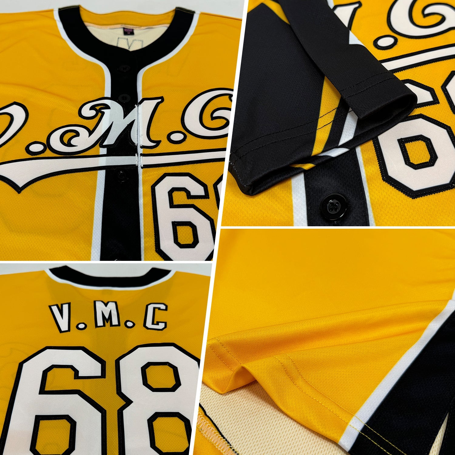 Custom Gold White-Black 3 Colors Arm Shapes Authentic Baseball Jersey view 2