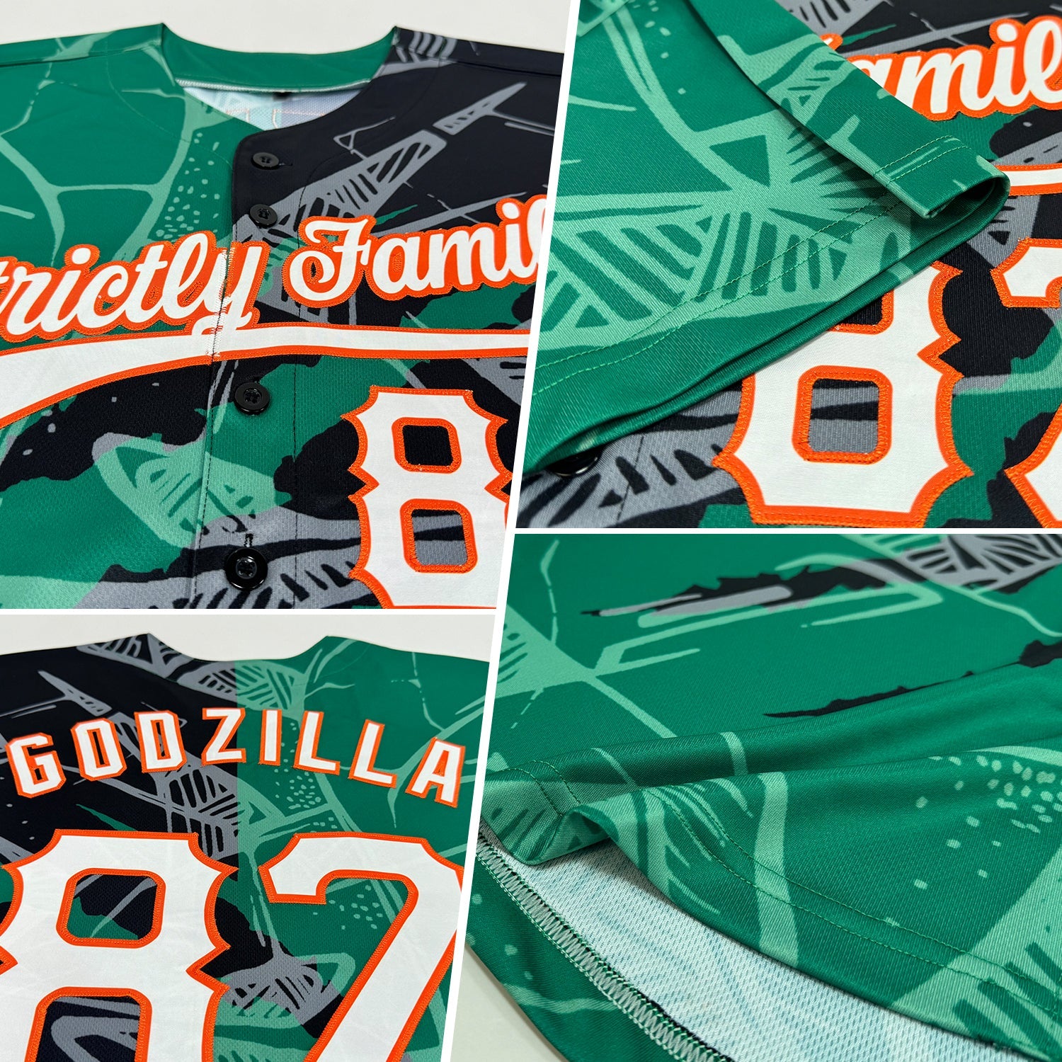 Custom Graffiti Pattern Black Kelly Green-Orange 3D Scratch Authentic Baseball Jersey view 2
