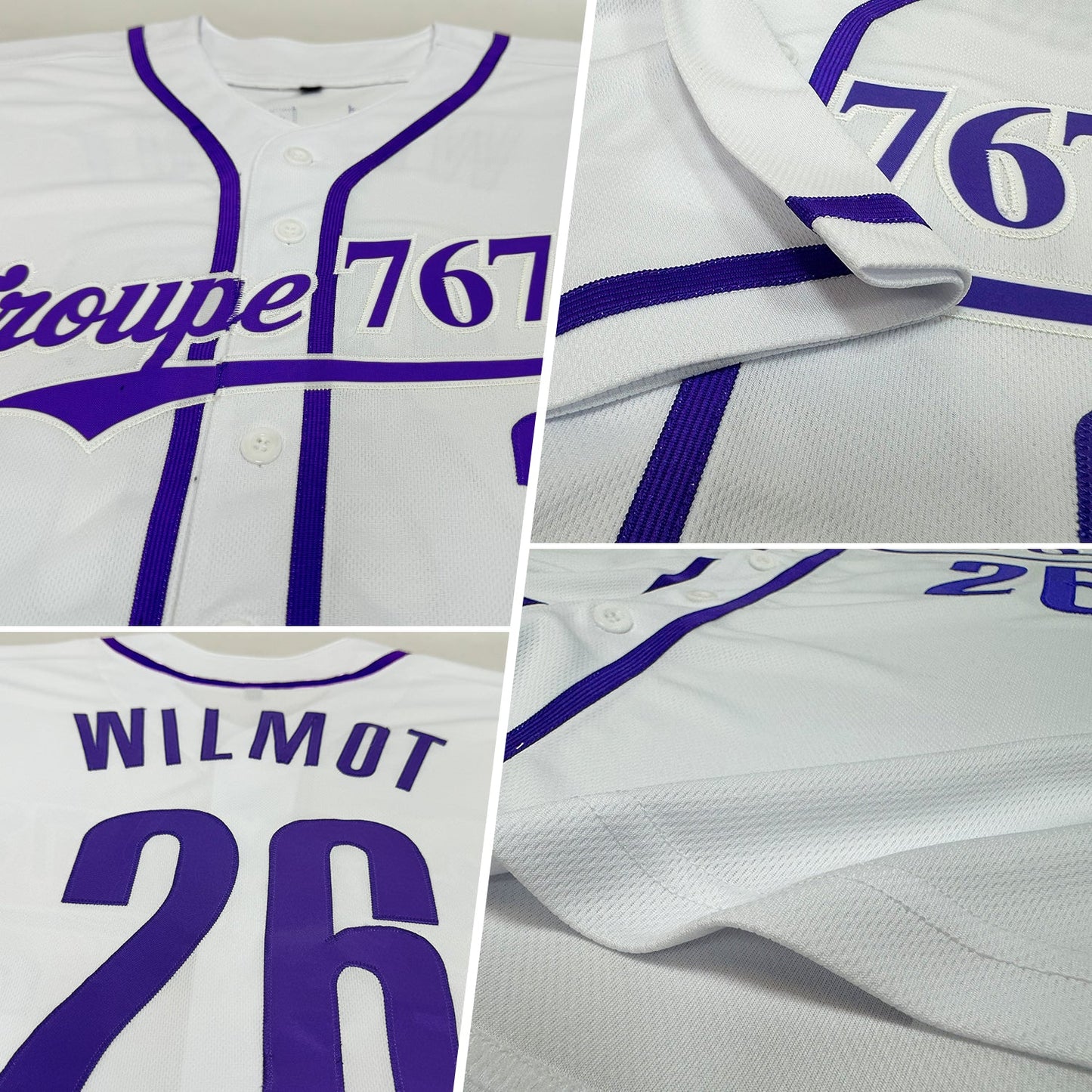 Custom White Purple Authentic Baseball Jersey view 2