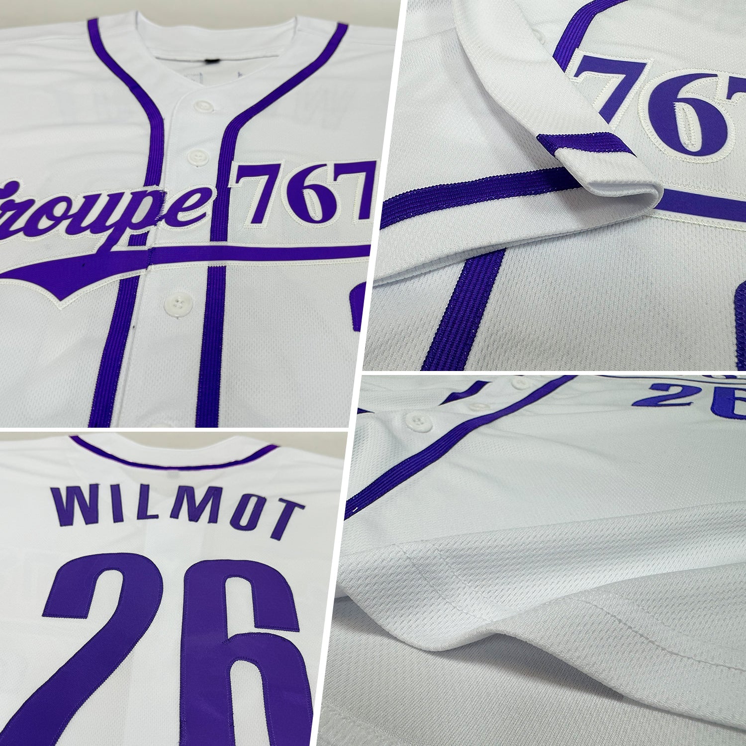 Custom White Purple Authentic Baseball Jersey view 2