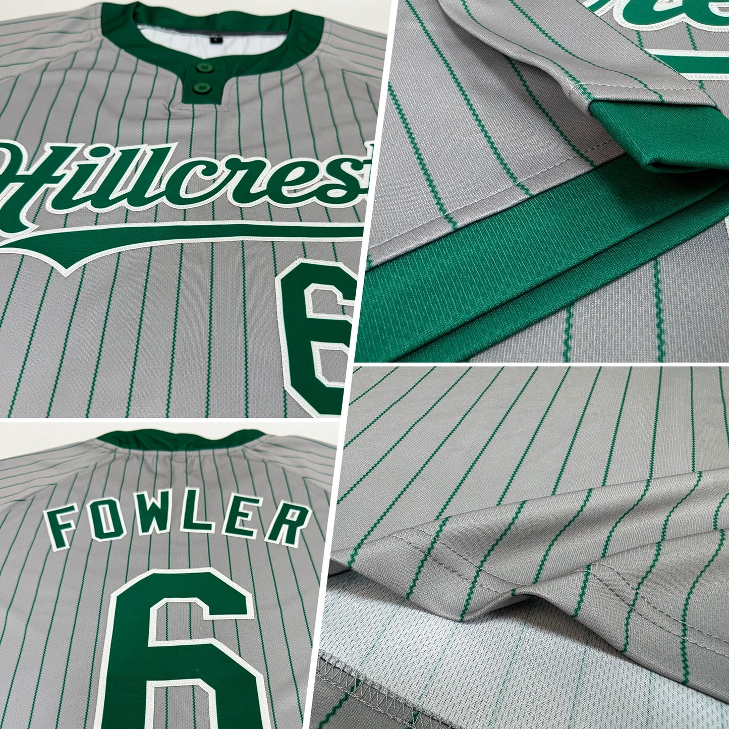 Custom Gray Kelly Green Pinstripe White Two-Button Unisex Softball Jersey view 2