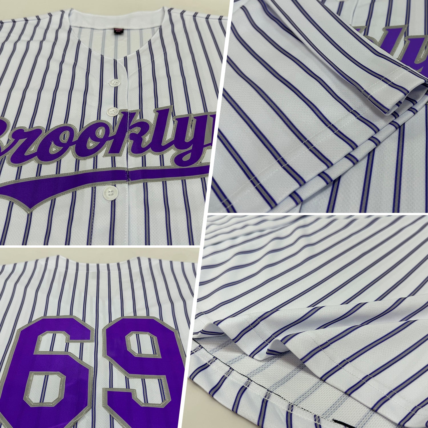 Custom White (Purple Gray Pinstripe) Purple-Gray Authentic Baseball Jersey view 2