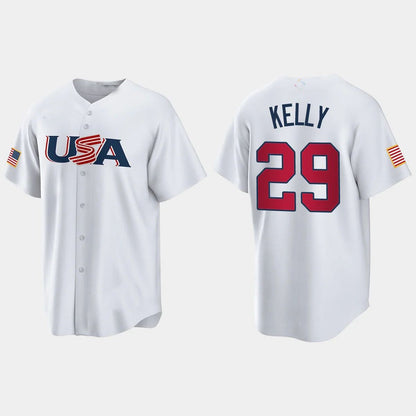 #29 MERRILL KELLY ARIZONA DIAMONDBACKS 2023 WORLD BASEBALL CLASSIC USA REPLICA JERSEY ¨C WHITE Stitches Baseball Jerseys - Main View