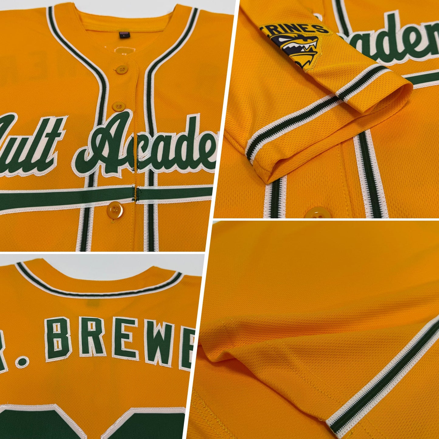 Custom Gold Green-White Authentic Baseball Jersey view 2