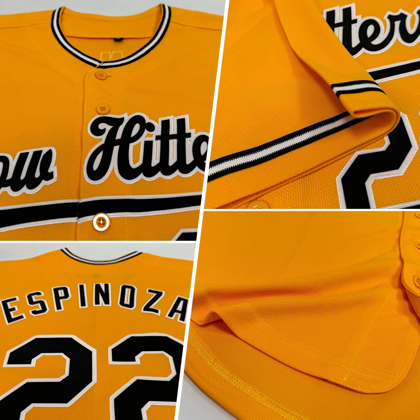 Custom Gold Black-White Authentic Baseball Jersey view 2