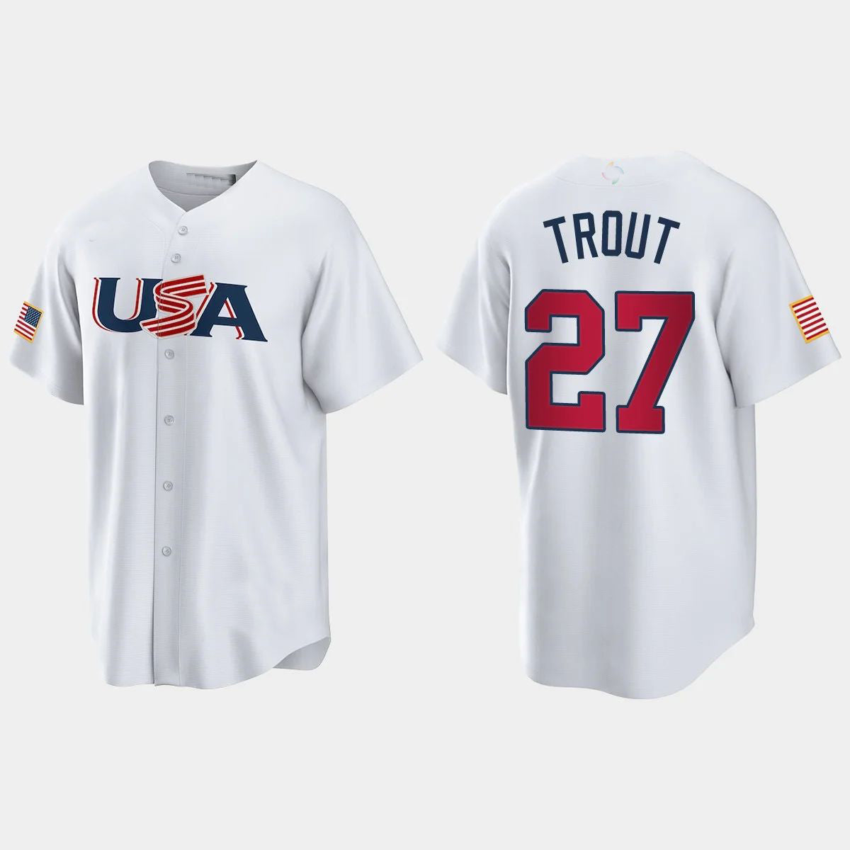 #27 MIKE TROUT LOS ANGELES ANGELS 2023 WORLD BASEBALL CLASSIC USA REPLICA JERSEY ¨C WHITE Stitches Baseball Jerseys - Main View